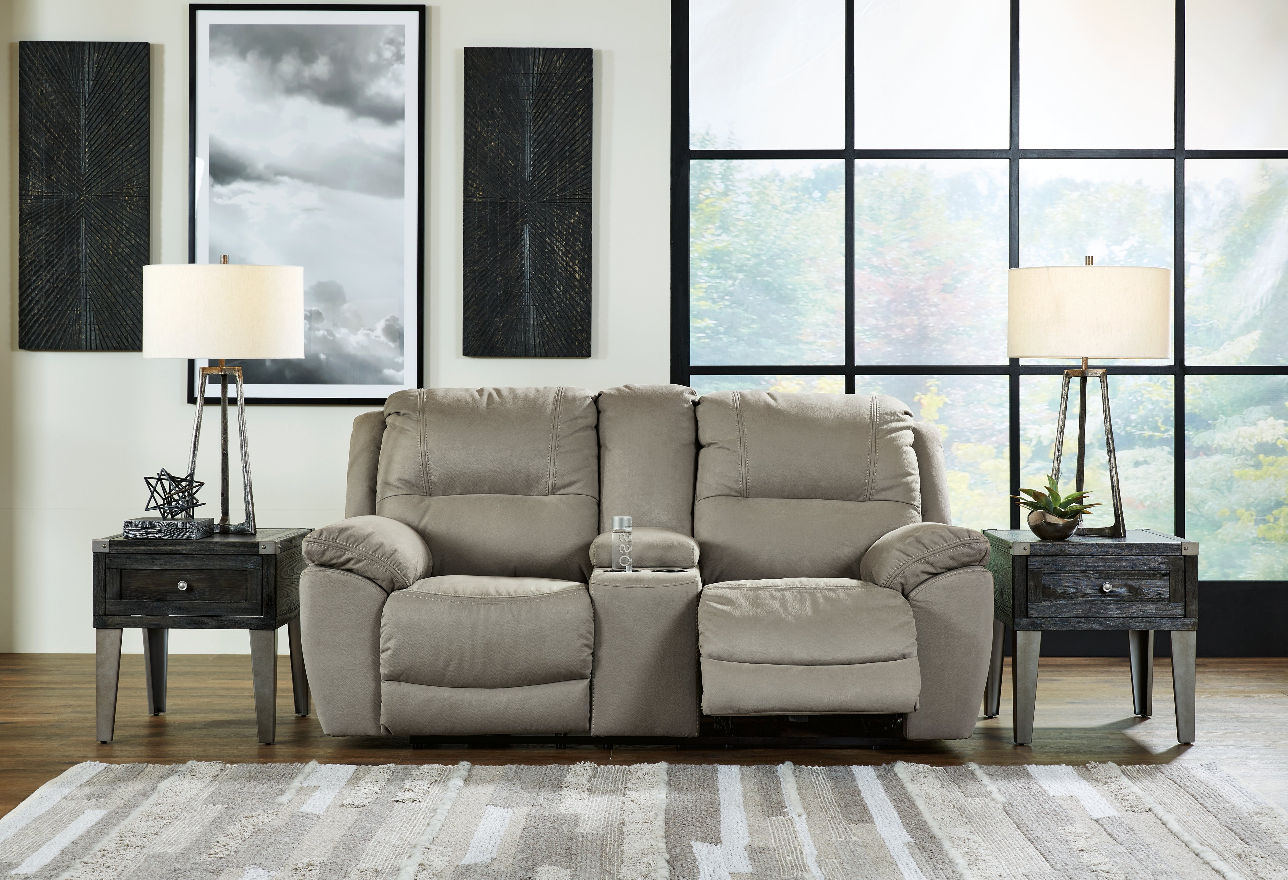 Sectionals for Less - Ashley Furniture - Next-Gen Gaucho Living Room - DBL REC PWR Loveseat w/Console / Putty - 5420396