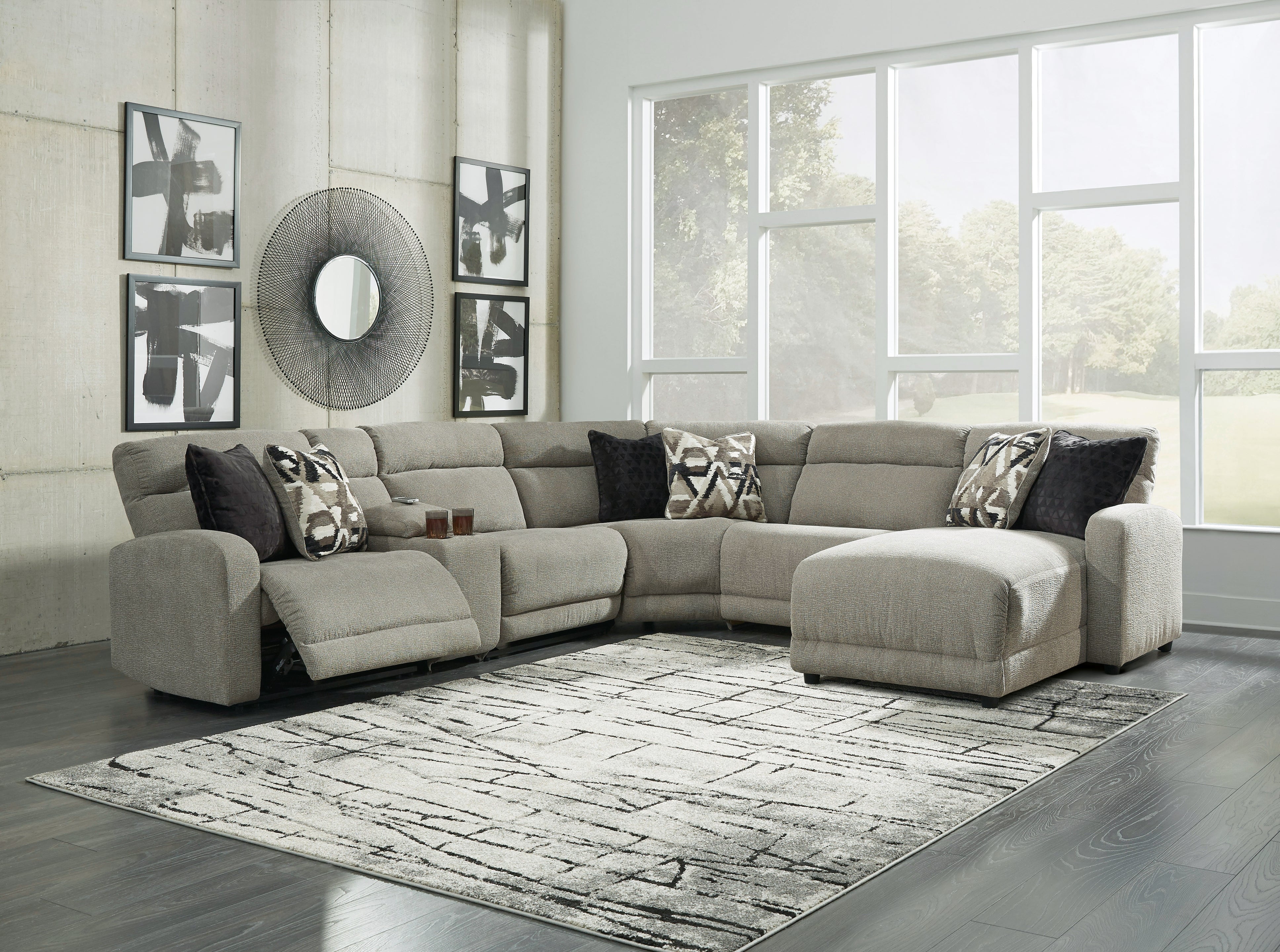 Sectionals for Less - Ashley Furniture - Colleyville Sectional - 6-Piece Power Reclining Sectional with Chaise / Stone - 54405S12