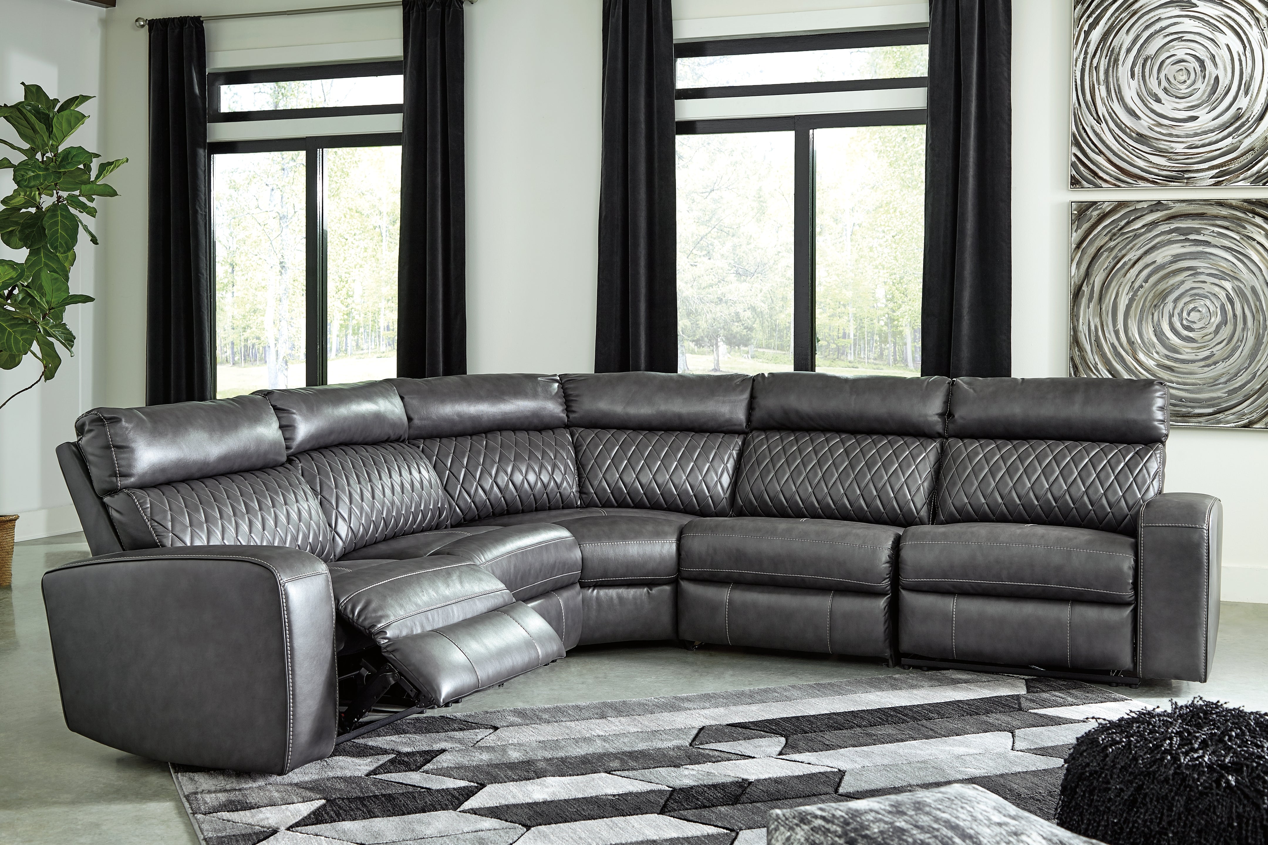 Sectionals for Less - Ashley Furniture - Samperstone Sectional - 5-Piece Power Reclining Sectional / Gray - 55203S1