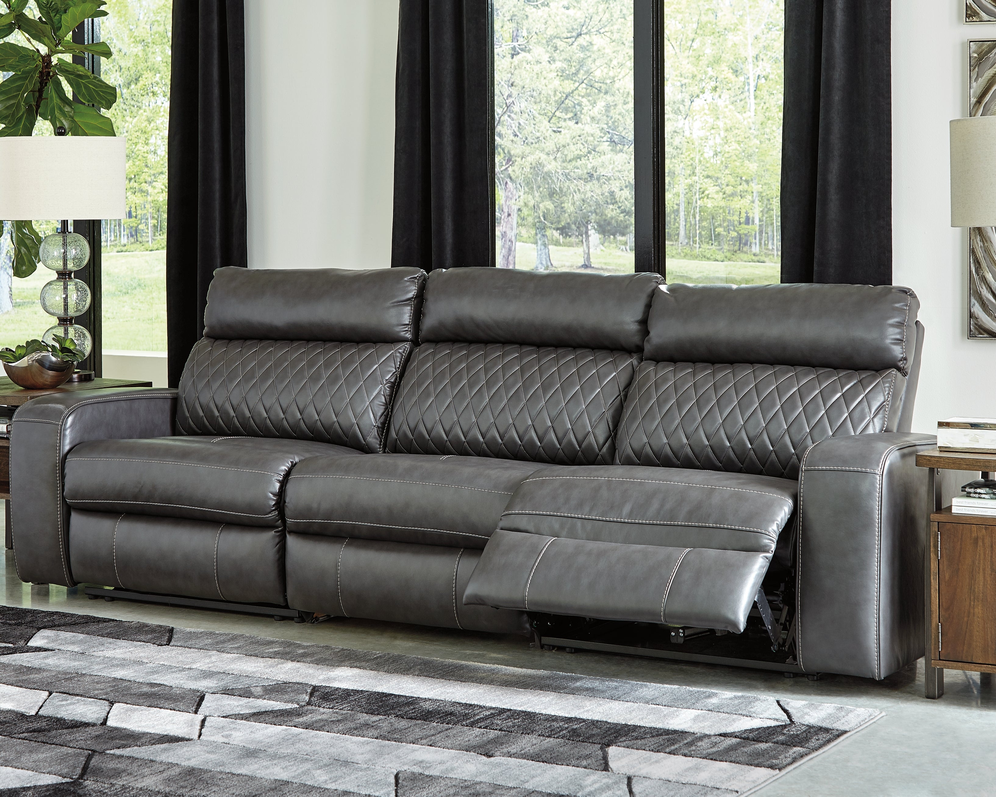 Sectionals for Less - Ashley Furniture - Samperstone Sectional - 3-Piece Power Reclining Sectional Sofa / Gray - 55203S4