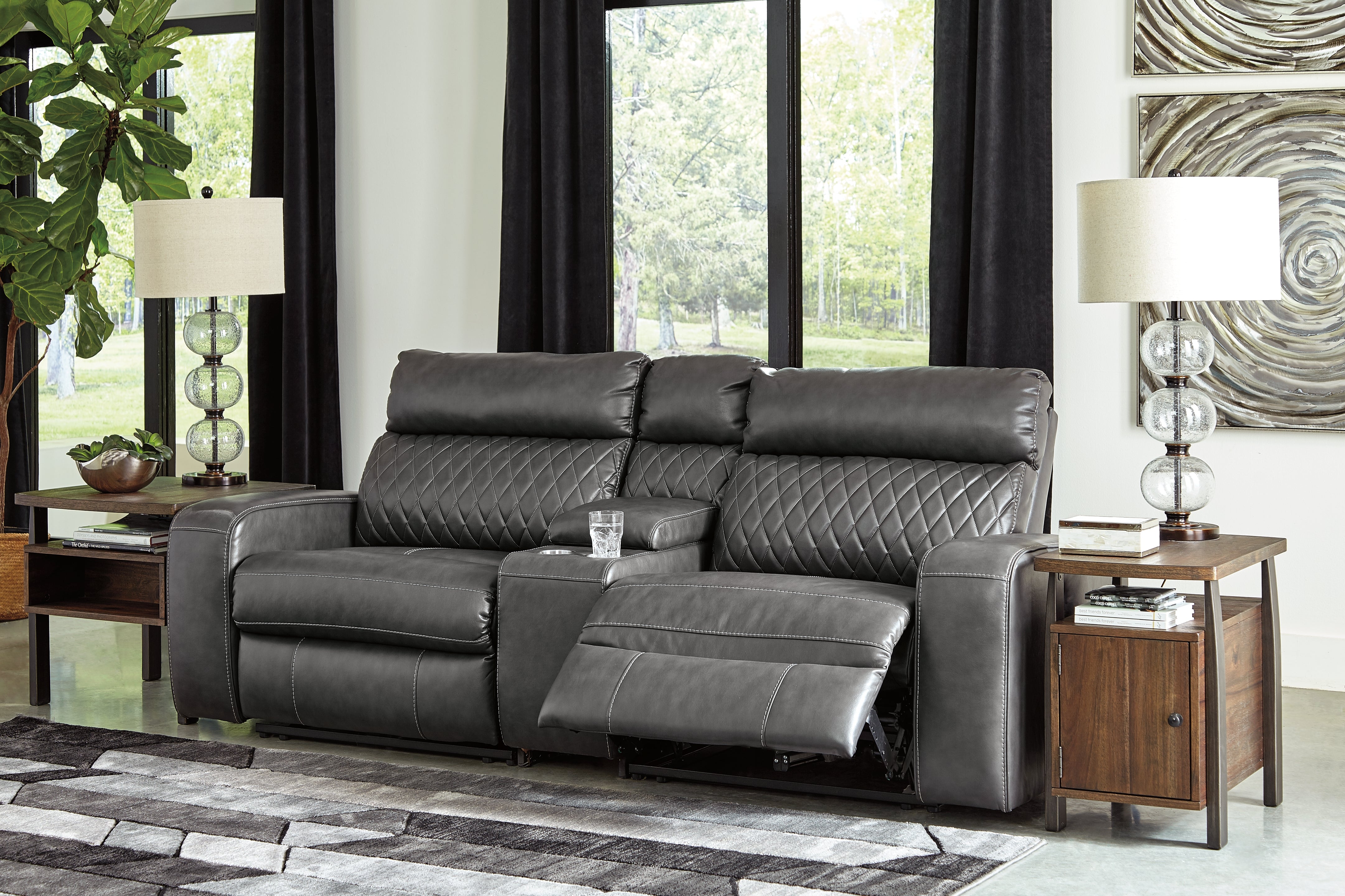 Sectionals for Less - Ashley Furniture - Samperstone Sectional - 3-Piece Power Reclining Sectional Loveseat / Gray - 55203S3
