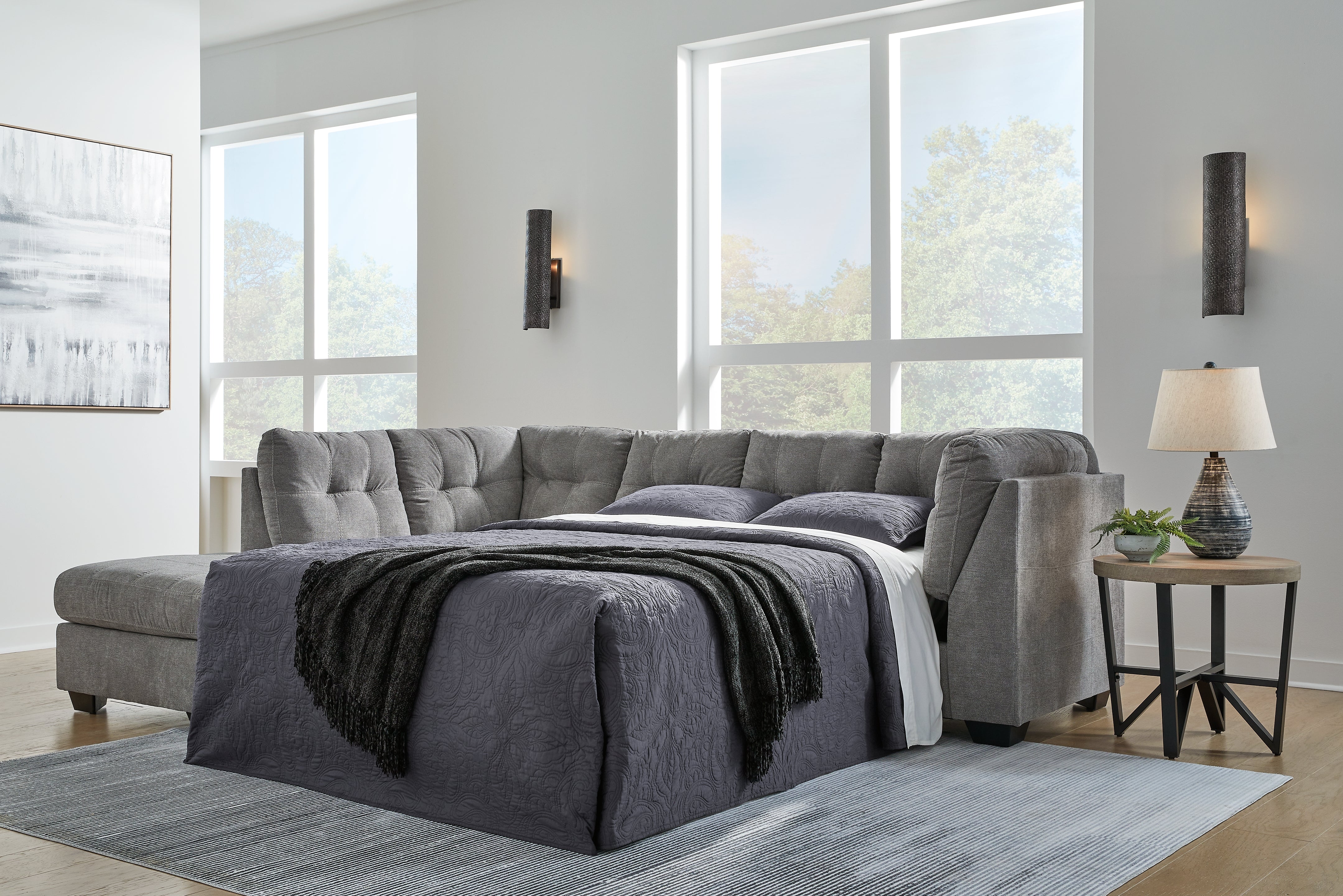 Sectionals for Less - Ashley Furniture - Marleton Sectional - RAF 2-Piece Sleeper Sectional with Chaise / Gray - 55305S3