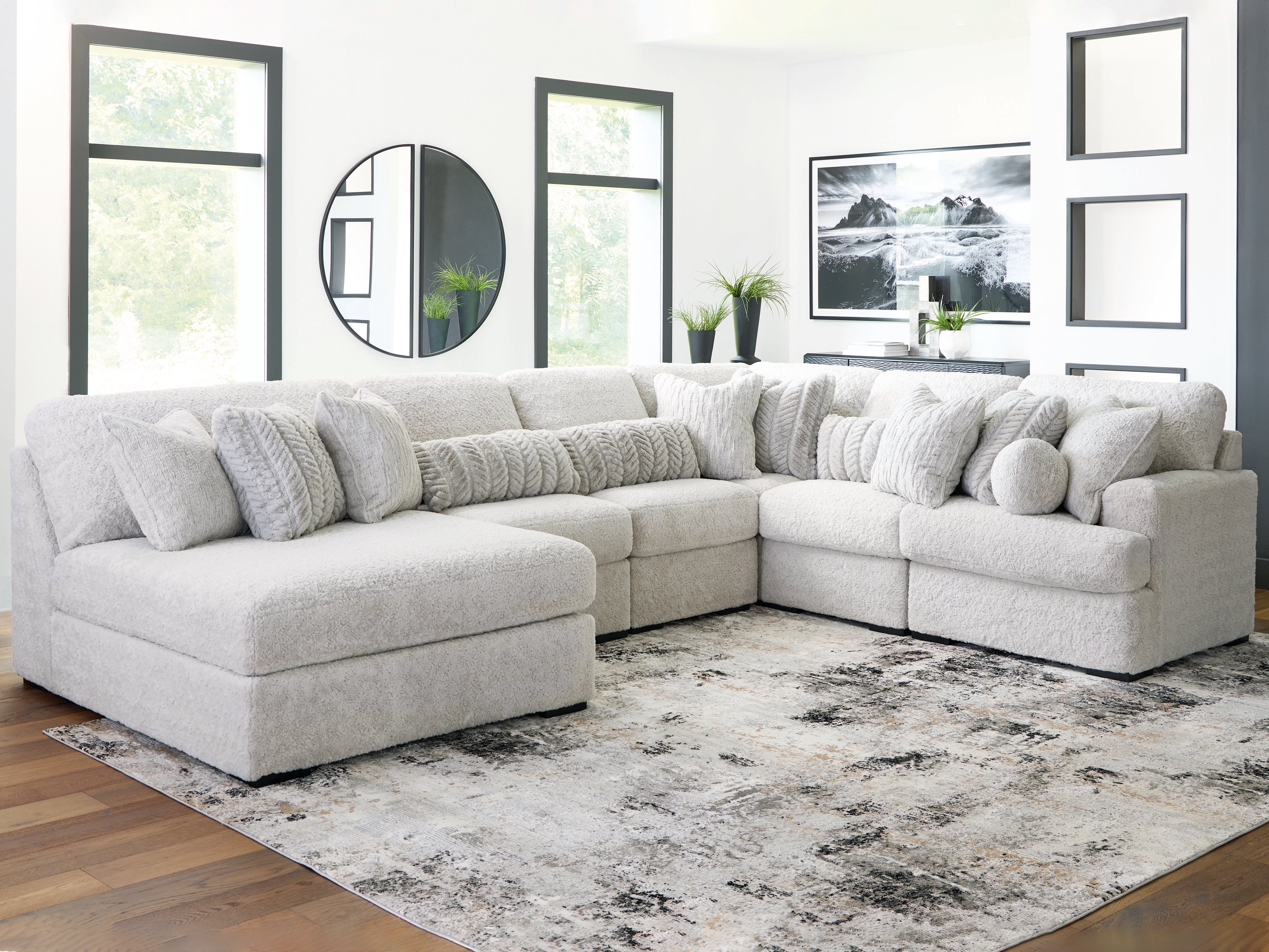 Sectionals for Less - Ashley Furniture - Cuddle Plush Sectional - 6-Piece Sectional with Chaise / Arctic - PC59106S8