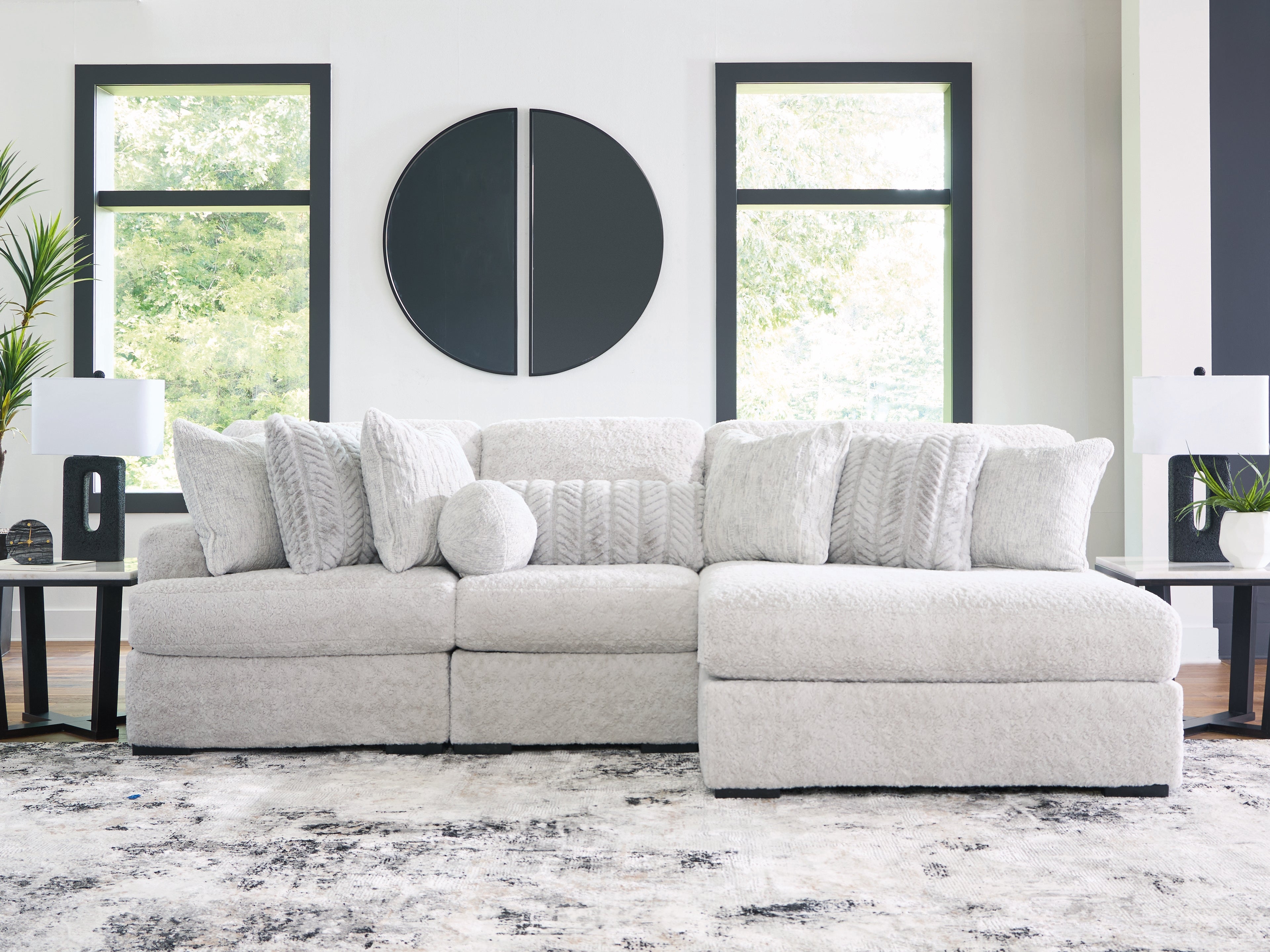 Sectionals for Less - Ashley Furniture - Cuddle Plush Sectional - RAF 3-Piece Sectional with Chaise / Arctic - PC59106S1