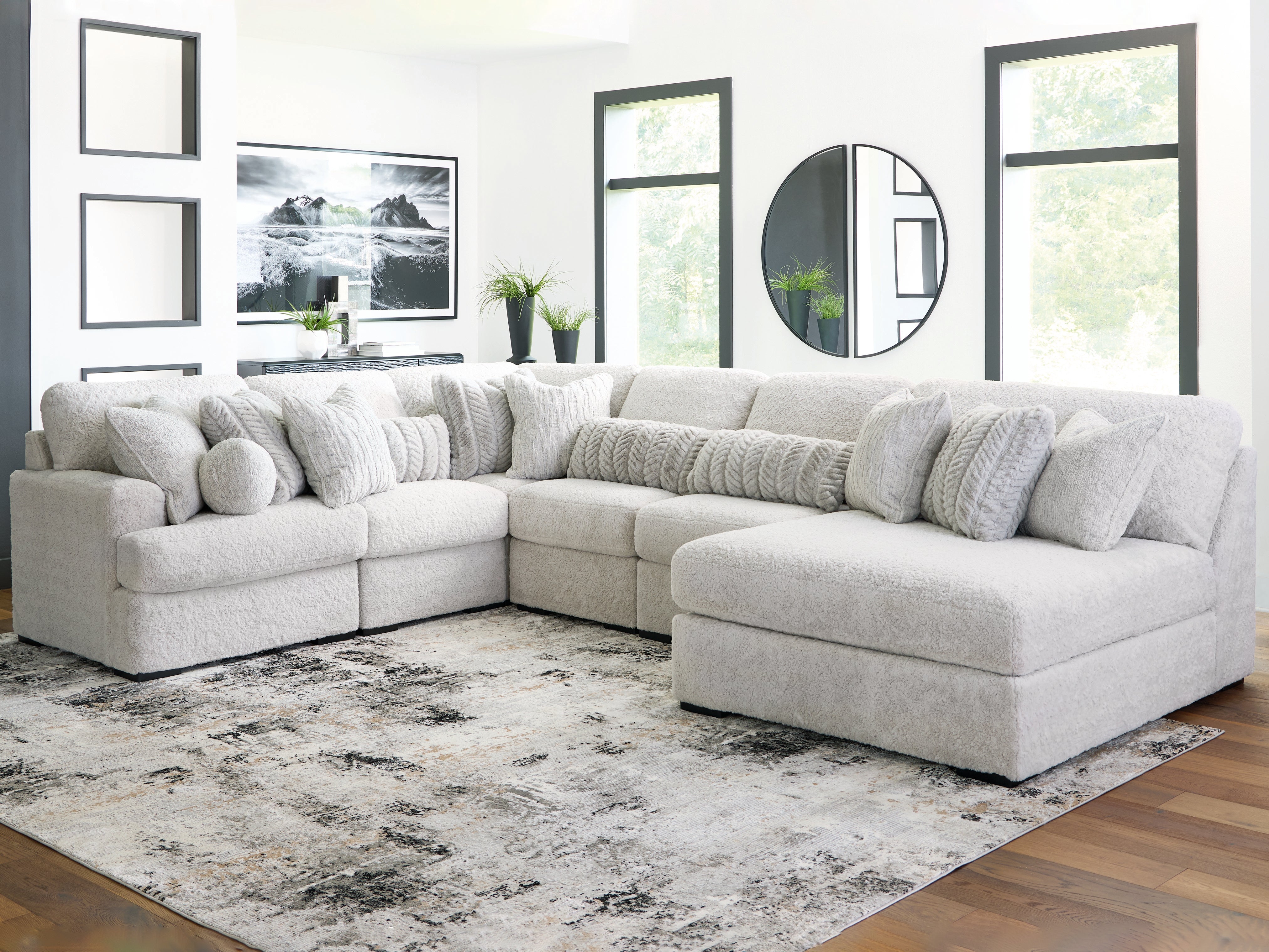 Sectionals for Less - Ashley Furniture - Cuddle Plush Sectional - RAF 6-Piece Sectional with Chaise / Arctic - PC59106S3