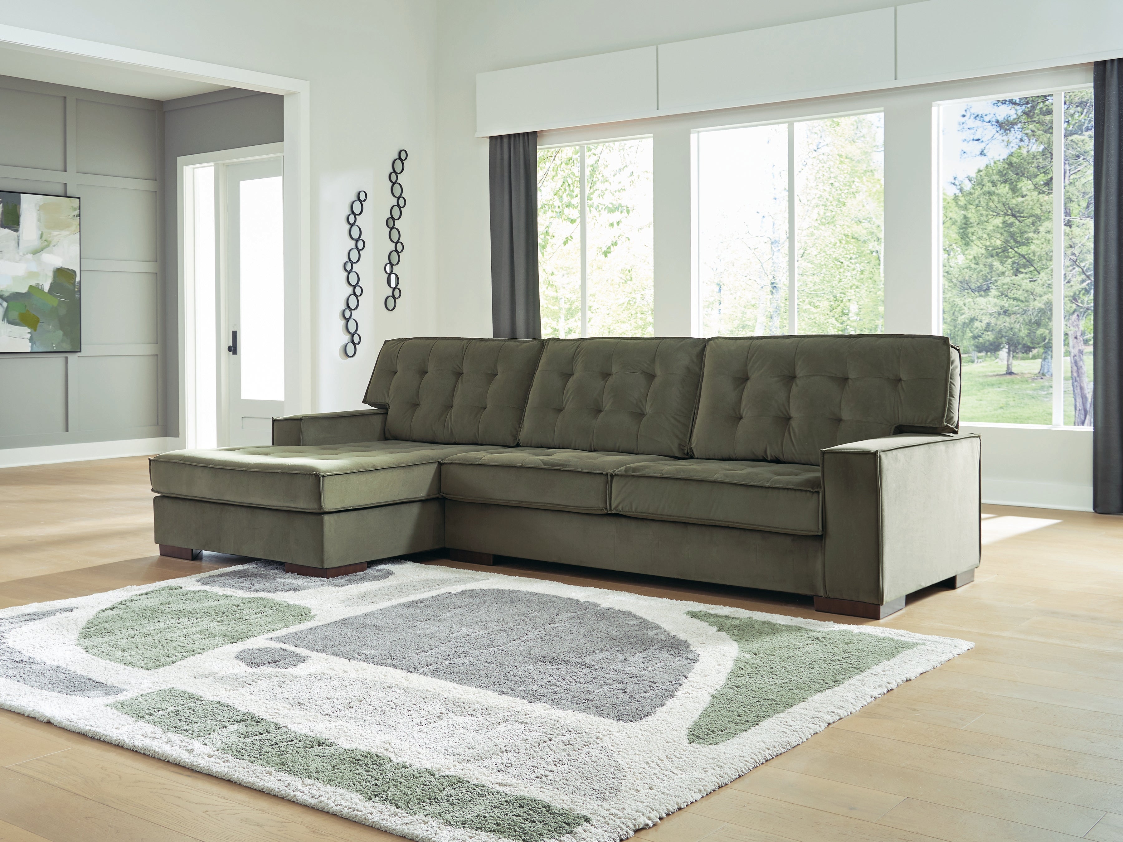 Sectionals for Less - Ashley Furniture - Caspian-Town Sectional - RAF 2-Piece Sectional with Chaise / Olive - PC61702S1