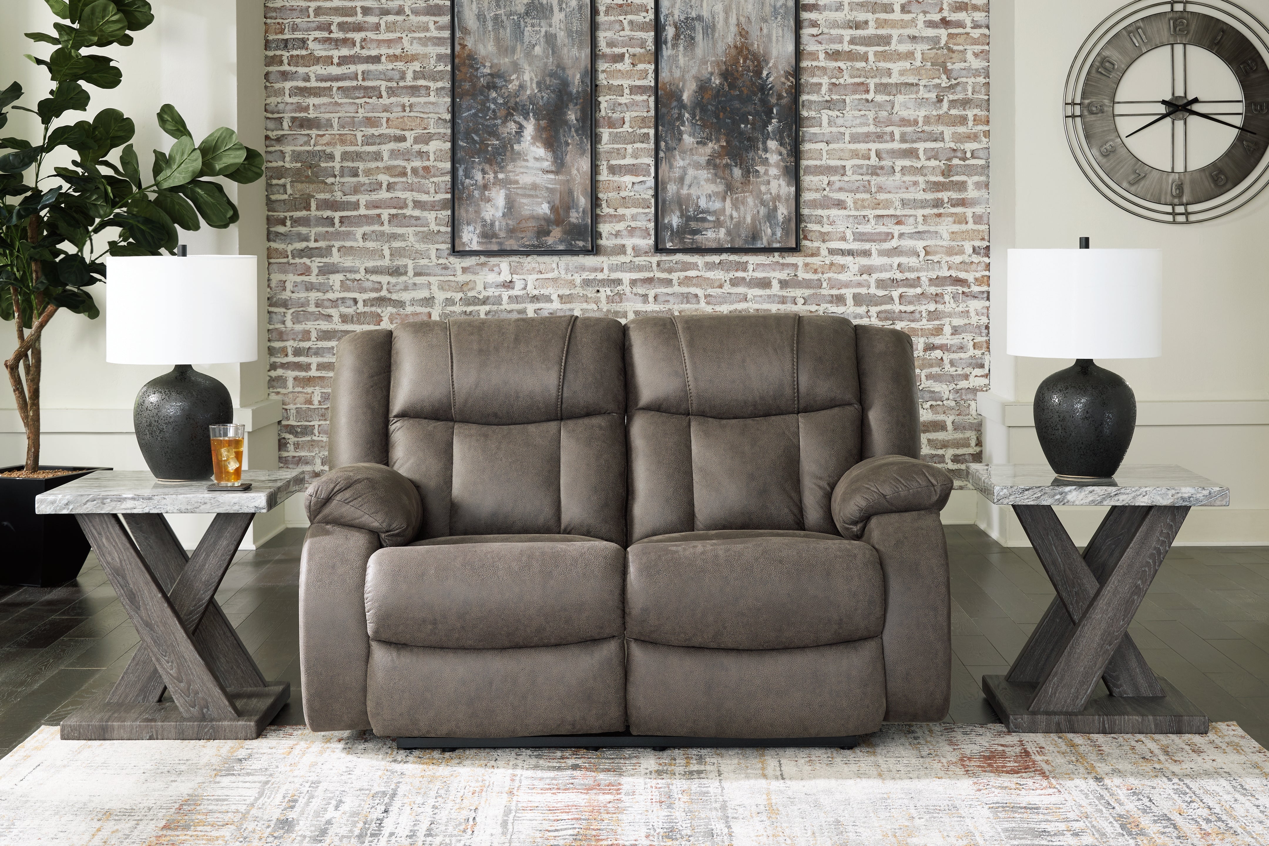 Sectionals for Less - Ashley Furniture - First Base Living Room - Reclining Loveseat / Gunmetal - 6880486