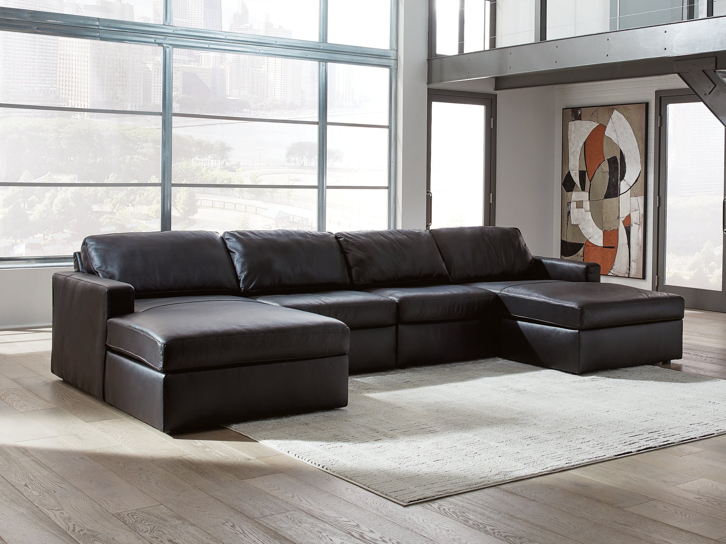 Sectionals for Less - Ashley Furniture - ModMax II Sectional - RAF 4-Piece Double Chaise Sectional / Black - 74305S19