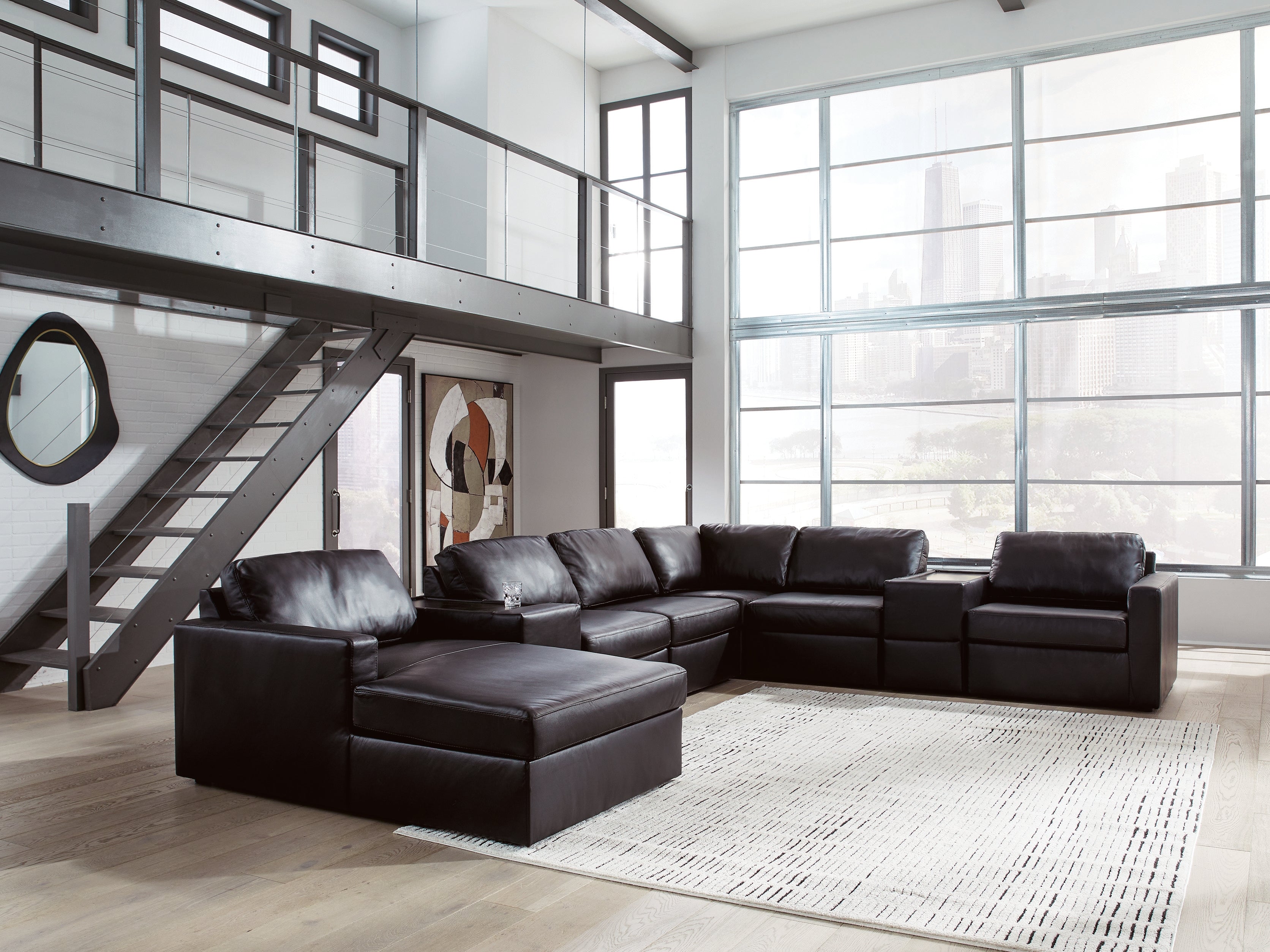 Sectionals for Less - Ashley Furniture - ModMax II Sectional - RAF 8-Piece Sectional with Chaise and Storage Consoles / Black - 74305S43
