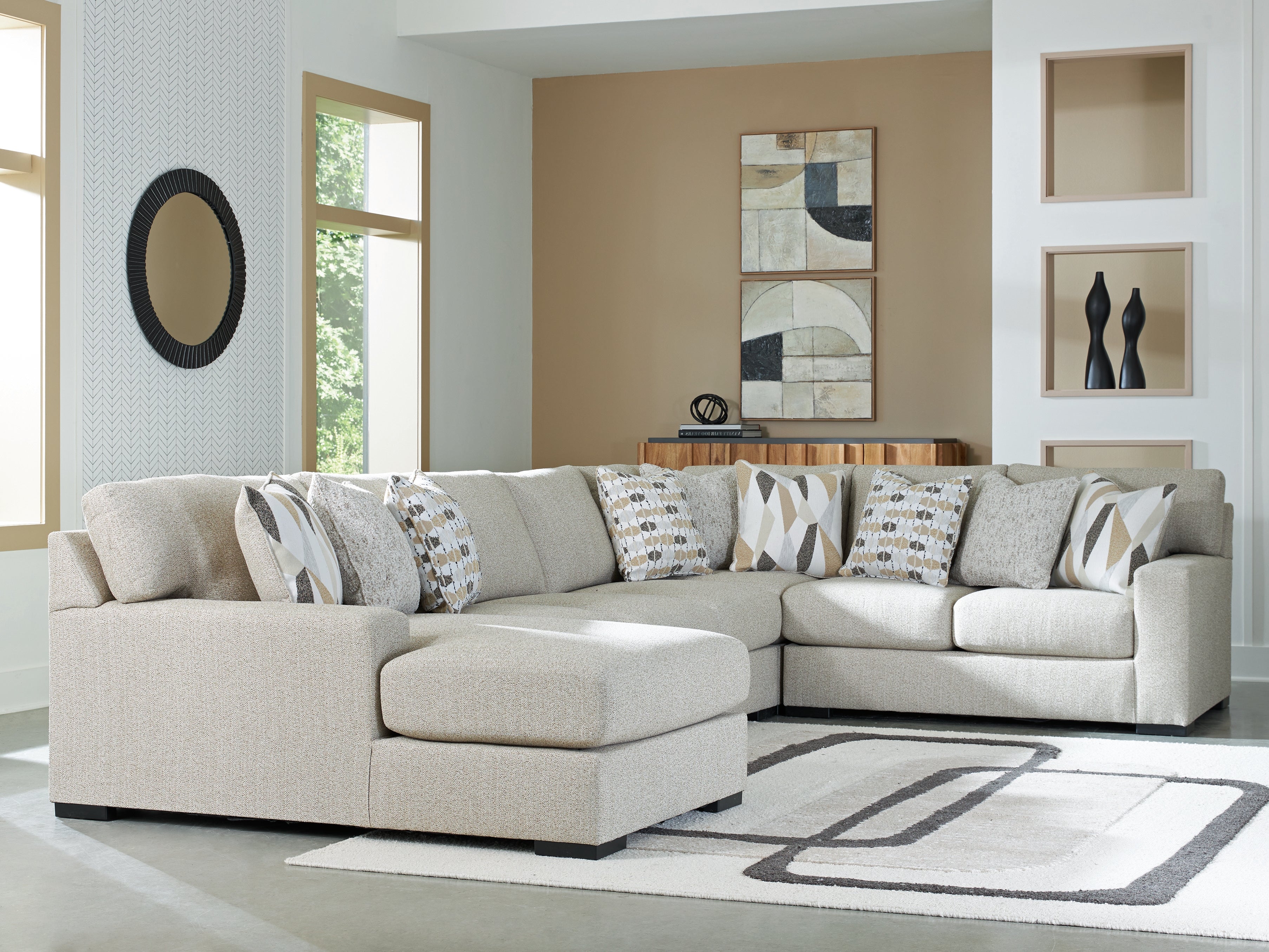 Sectionals for Less - Ashley Furniture - Laurelgrove Sectional - RAF 5-Piece Sectional with Chaise / Pebble - 75105S11