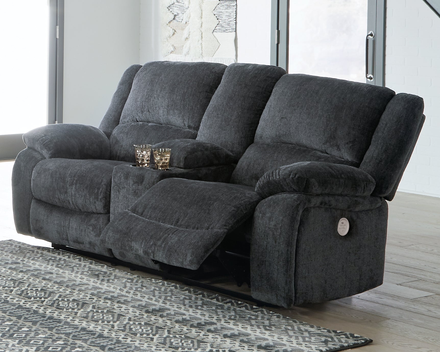 Sectionals for Less - Ashley Furniture - Draycoll Living Room - DBL REC PWR Loveseat w/Console / Slate - 7650496