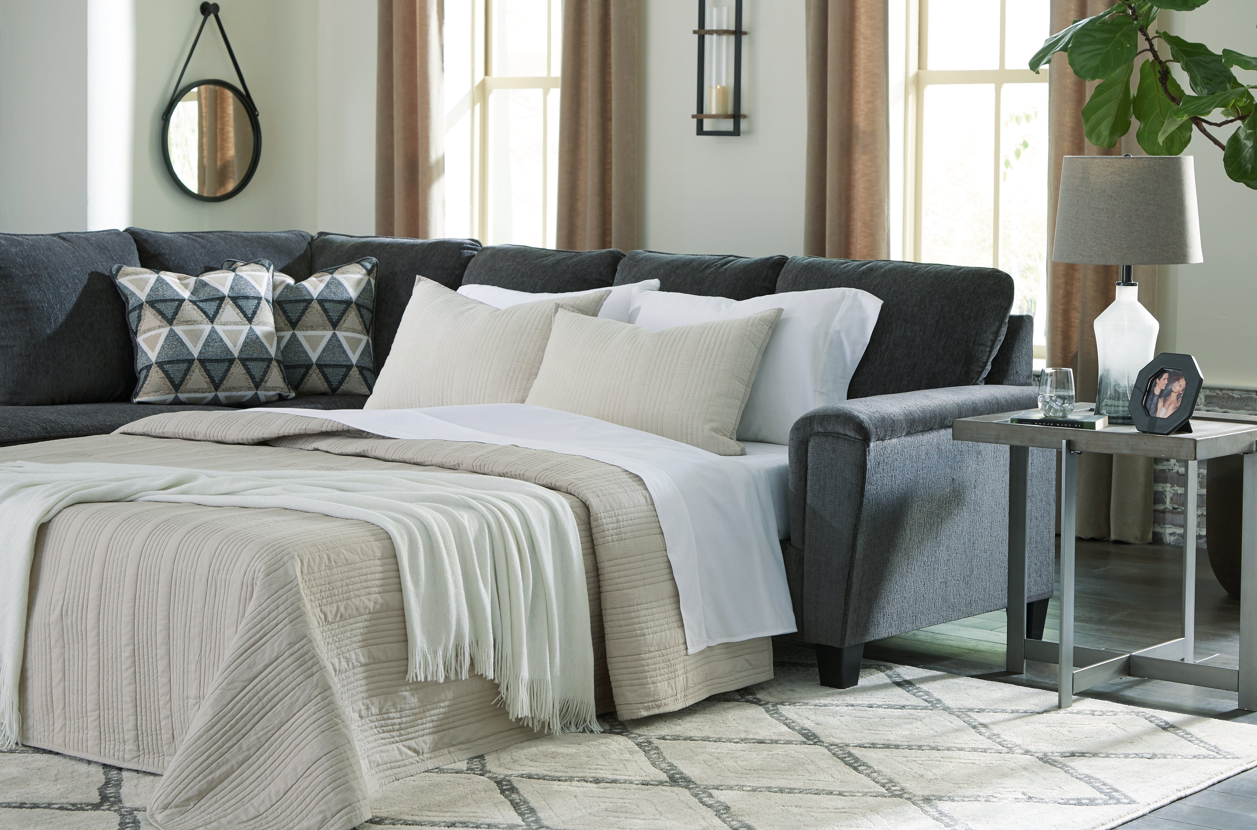 Sectionals for Less - Ashley Furniture - Abinger Sectional - RAF 2-Piece Sleeper Sectional with Chaise / Smoke - 83905S3