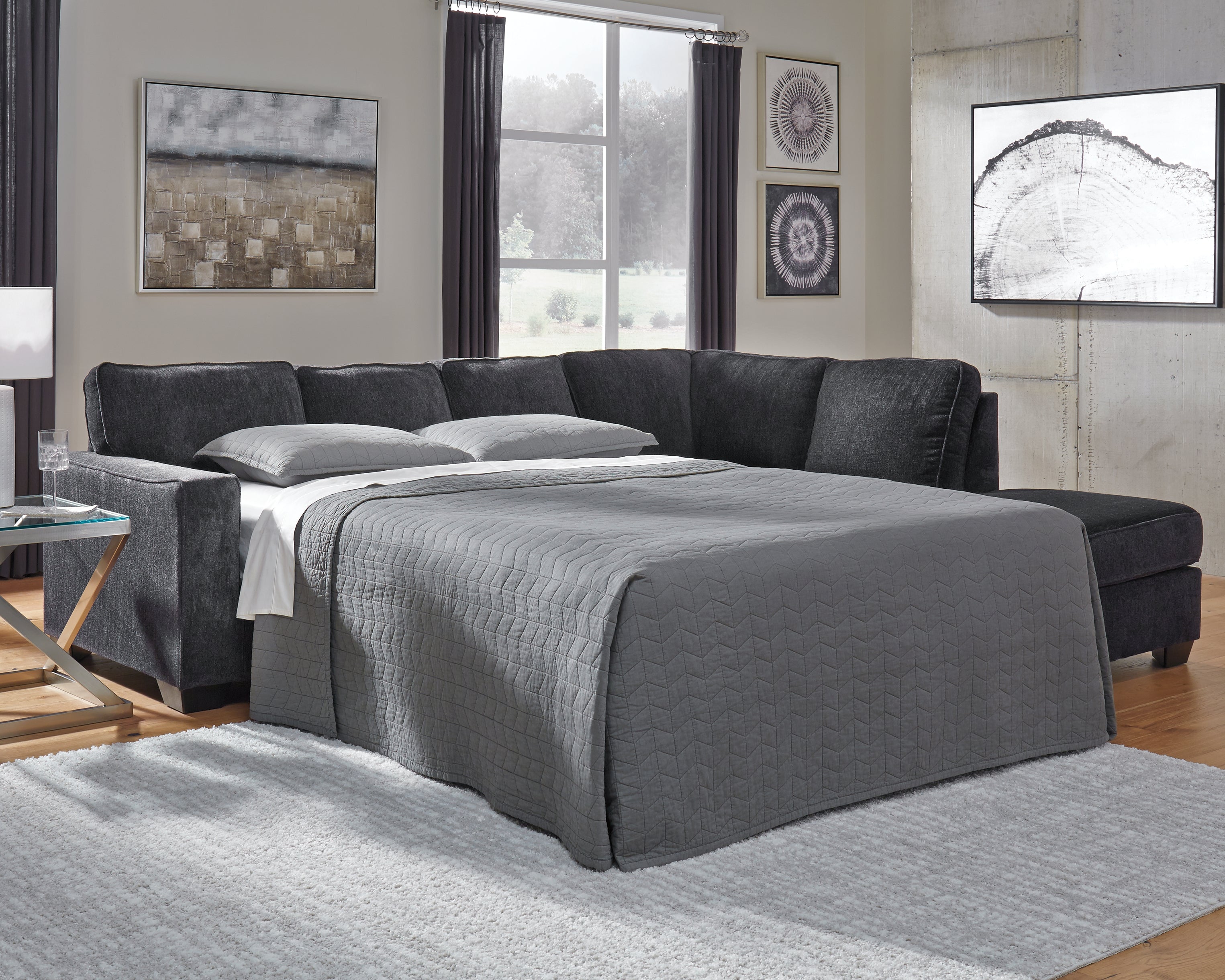 Sectionals for Less - Ashley Furniture - Altari Sectional - RAF 2-Piece Sleeper Sectional with Chaise / Alloy - 87214S4