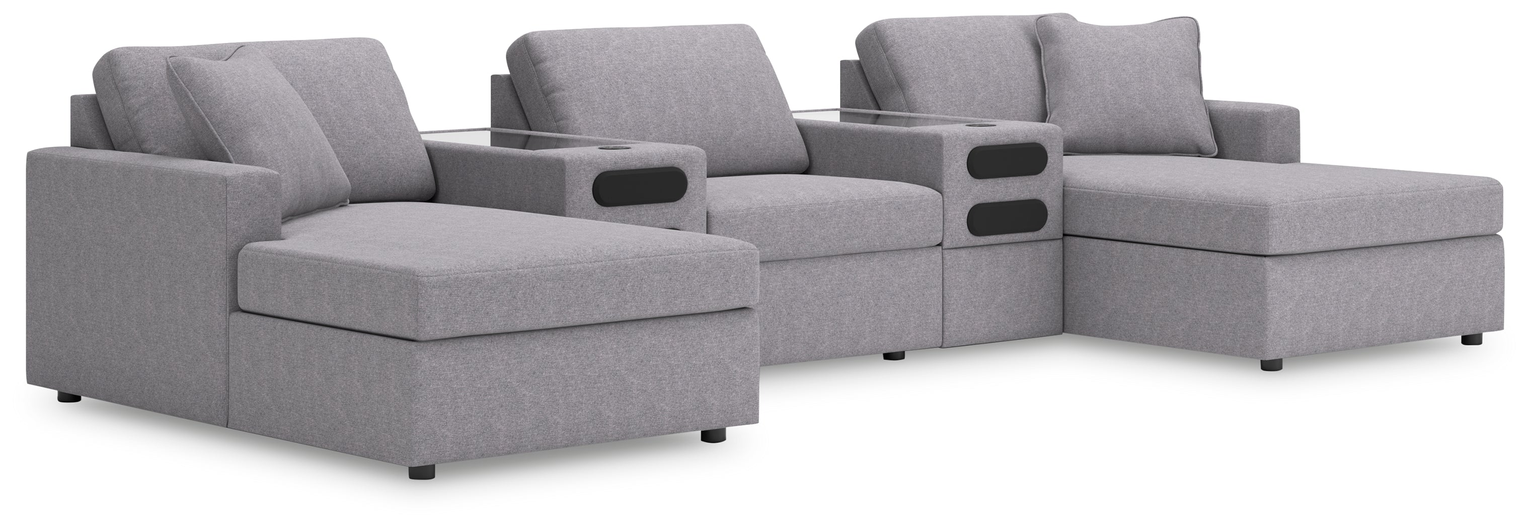 Sectionals for Less - Ashley Furniture - Modmax Sectional - RAF 5-Piece Sectional with Chaise and Audio Console / Granite - 92104S47