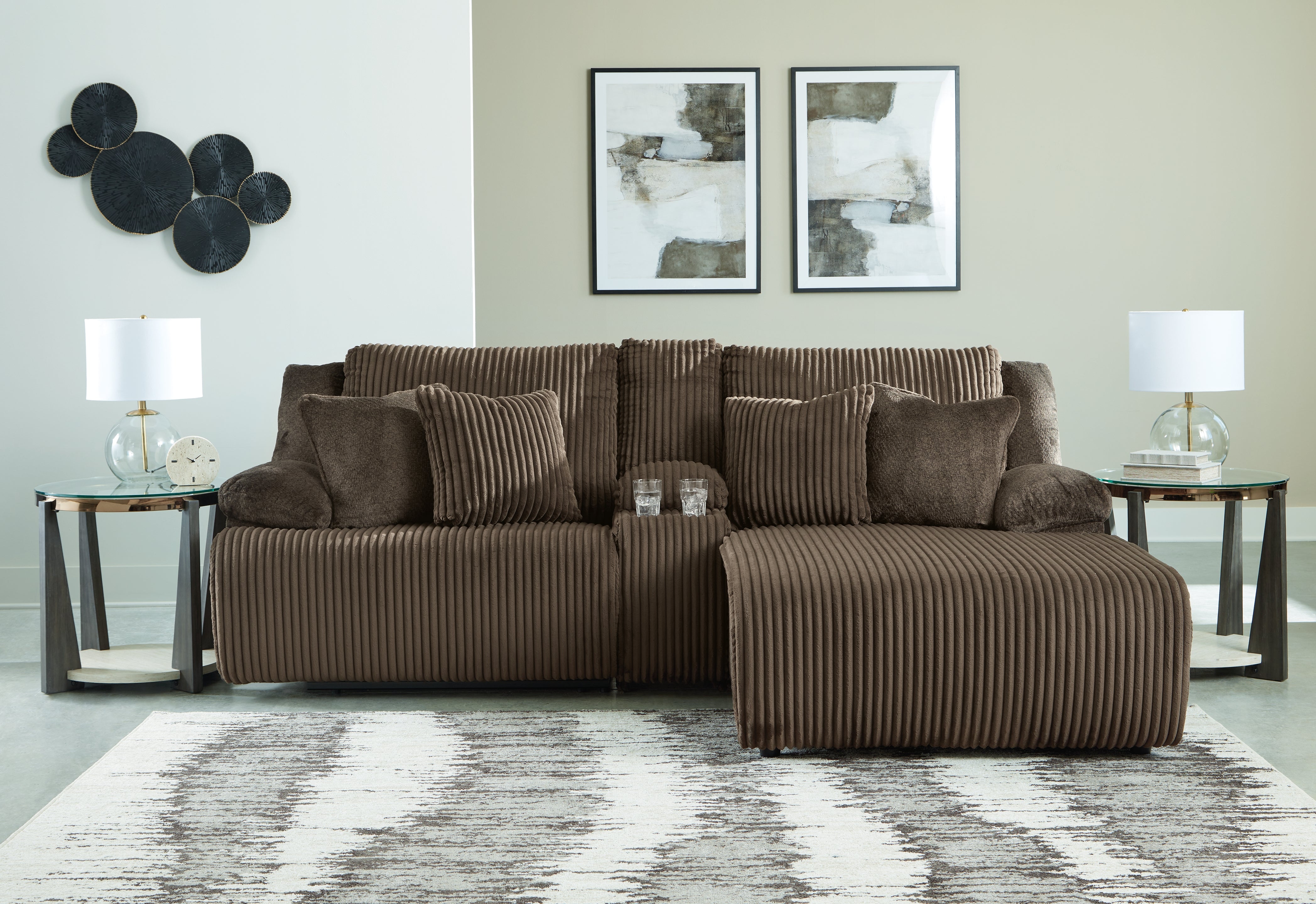 Sectionals for Less - Ashley Furniture - Top Tier Sectional - 3-Piece Reclining Sectional Sofa with Chaise / Chocolate - 92705S4