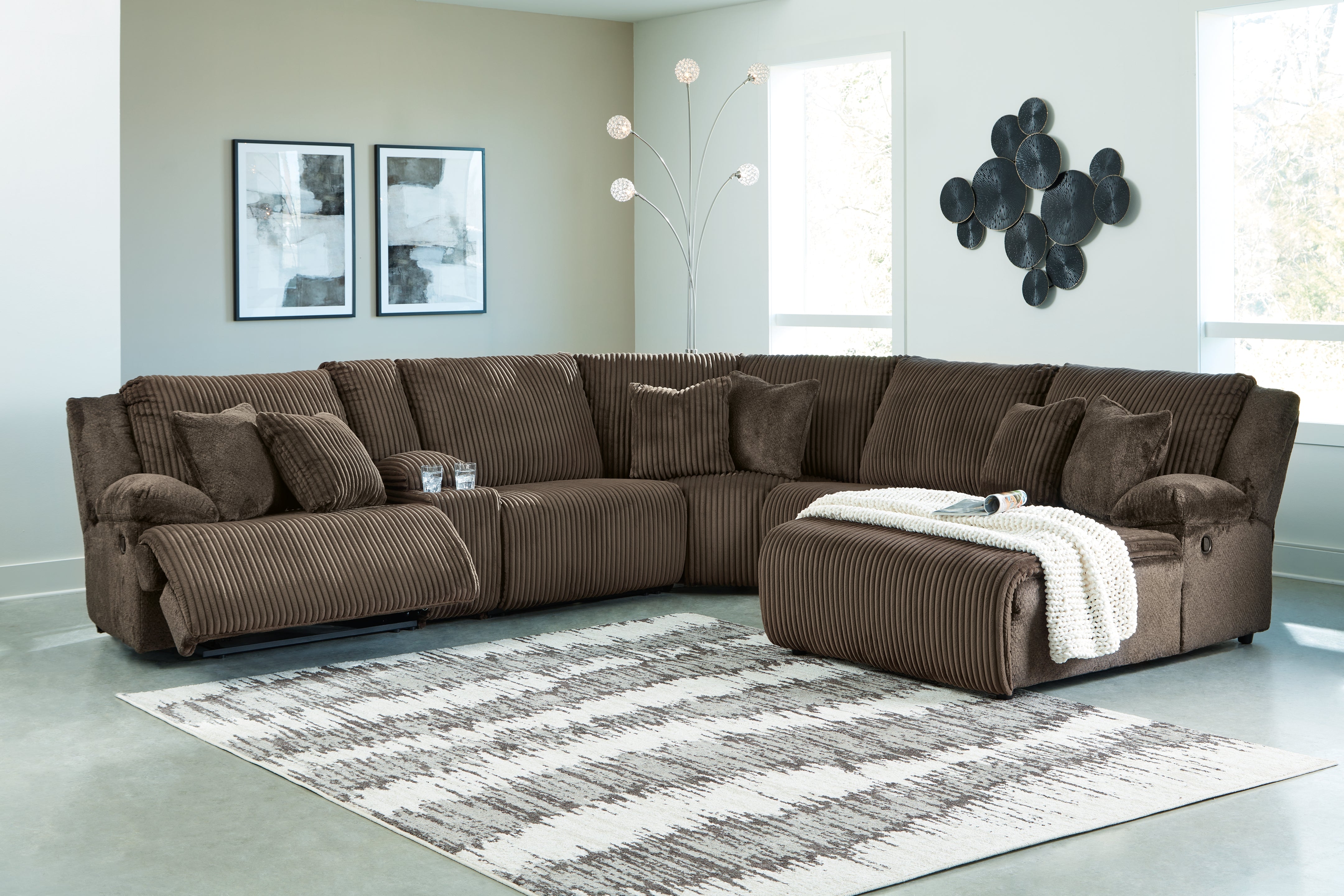Sectionals for Less - Ashley Furniture - Top Tier Sectional - 6-Piece Reclining Sectional with Chaise / Chocolate - 92705S1