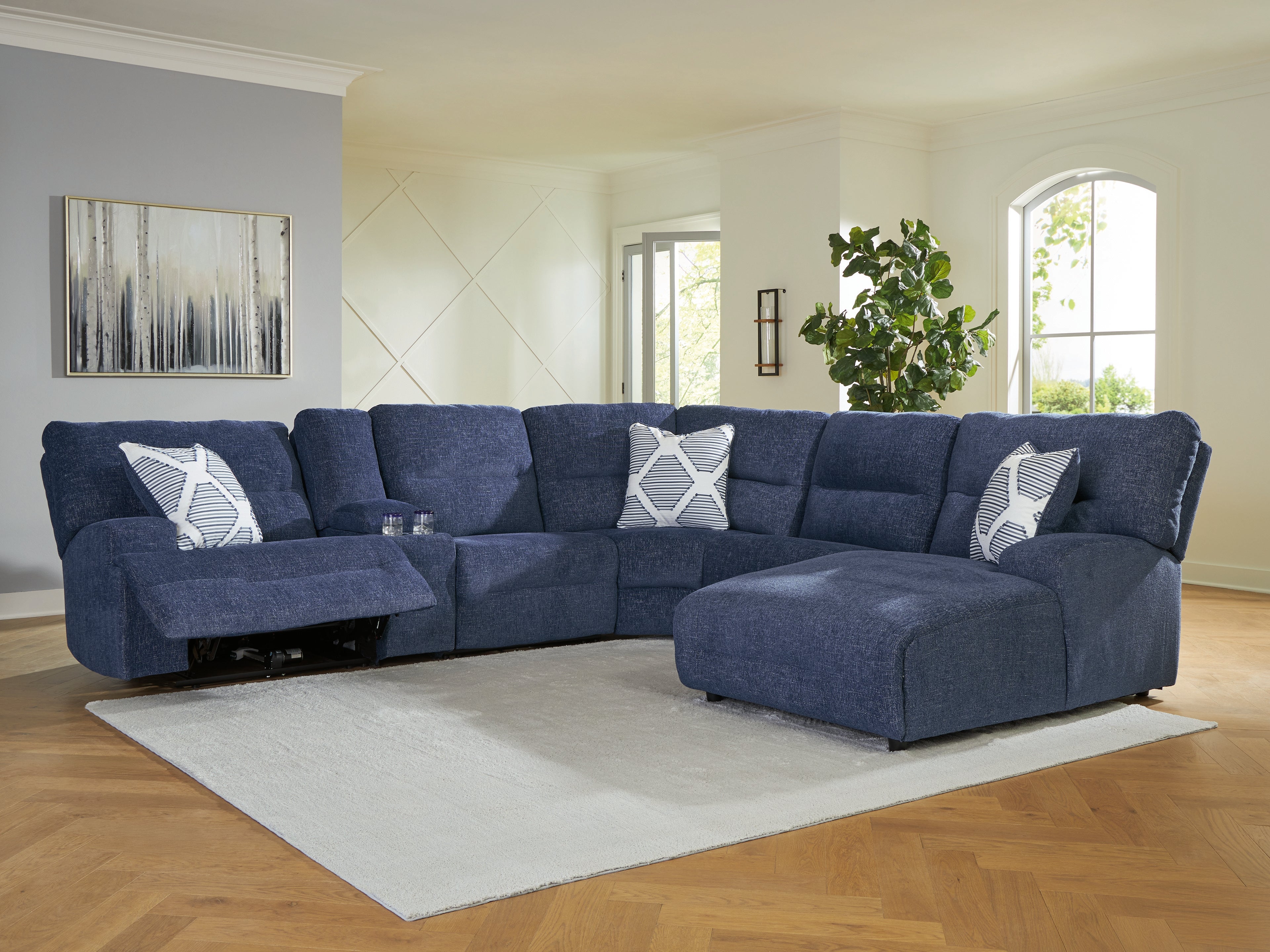 Sectionals for Less - Ashley Furniture - Acklen Place Sectional - 6-Piece Power Reclining Sectional with Chaise / Navy - 93607S1