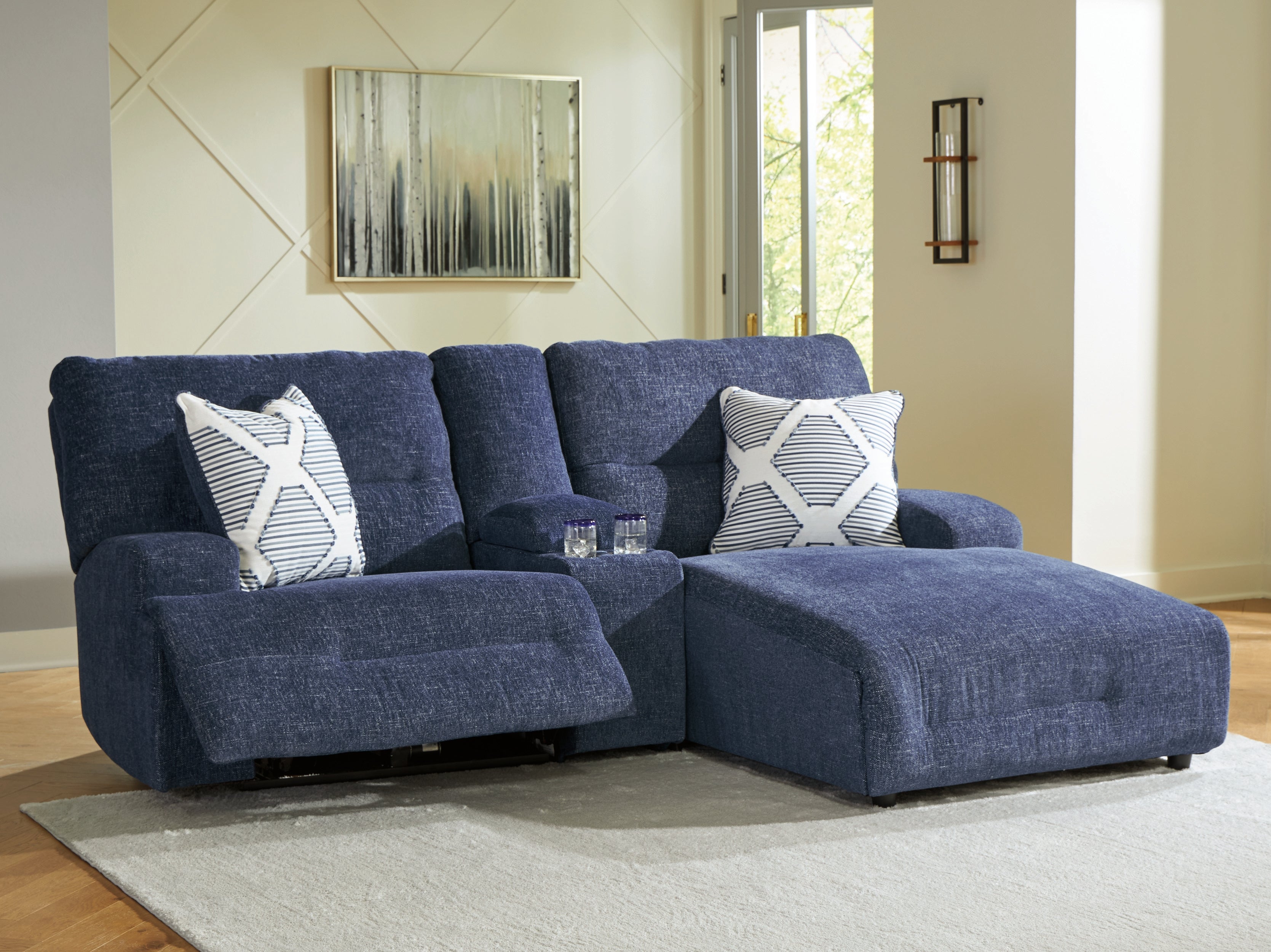 Sectionals for Less - Ashley Furniture - Acklen Place Sectional - 3-Piece Power Reclining Sectional Sofa with Chaise / Navy - 93607S4