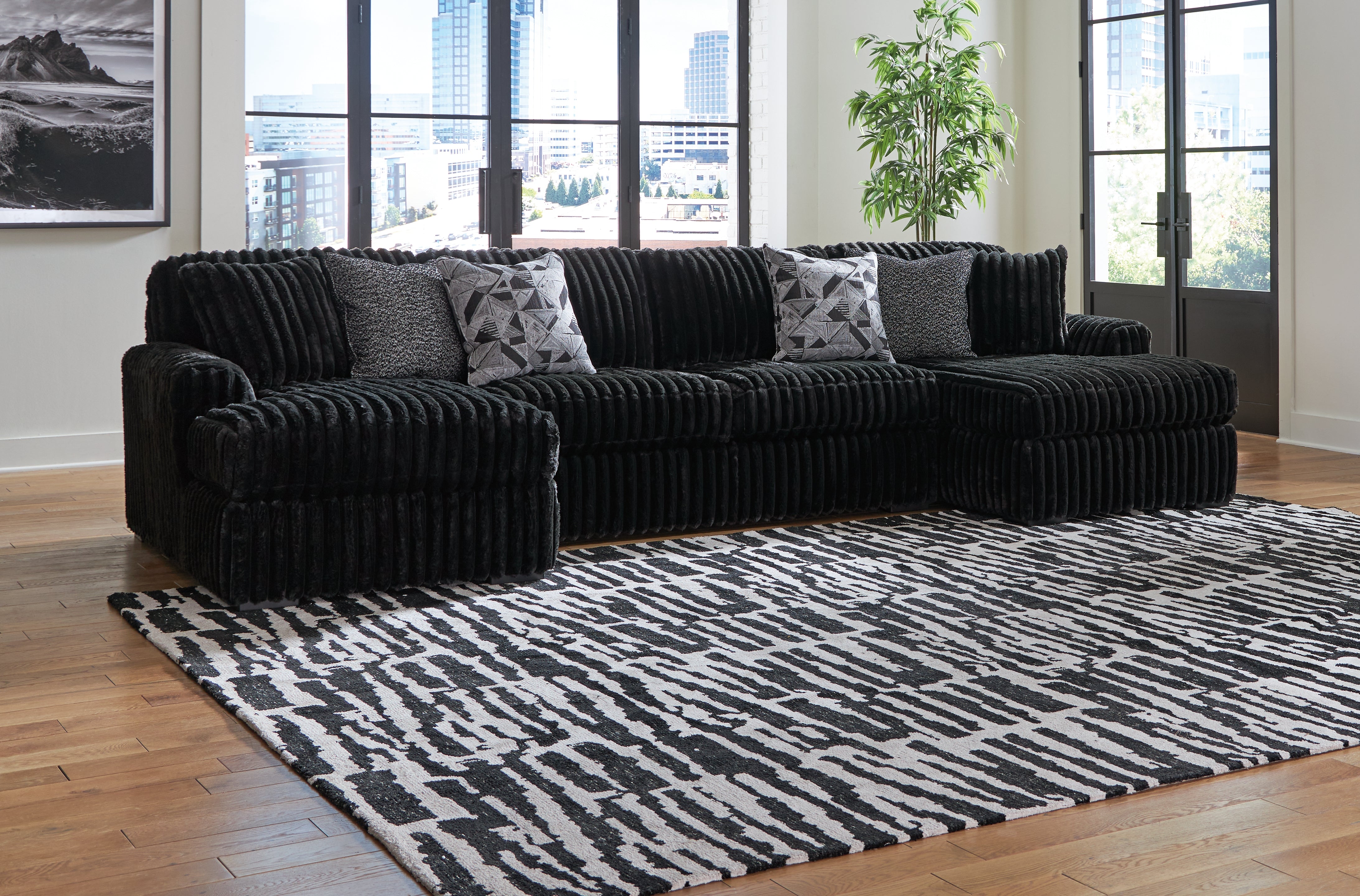 Sectionals for Less - Ashley Furniture - Midnight-Madness Sectional - RAF 3-Piece Sectional with Chaise / Onyx - 98103S5