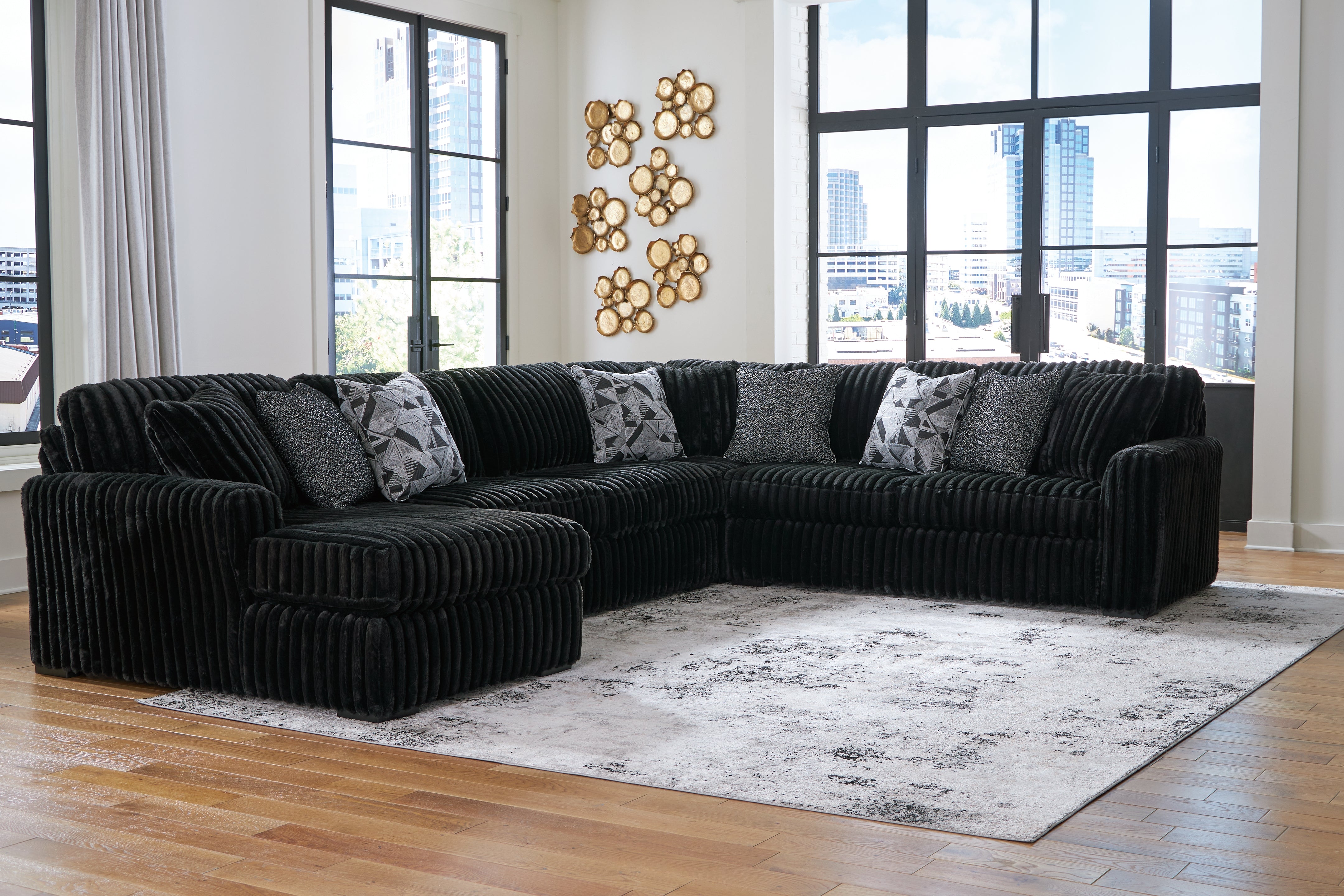 Sectionals for Less - Ashley Furniture - Midnight-Madness Sectional - RAF 4-Piece Sectional with Chaise / Onyx - 98103S4