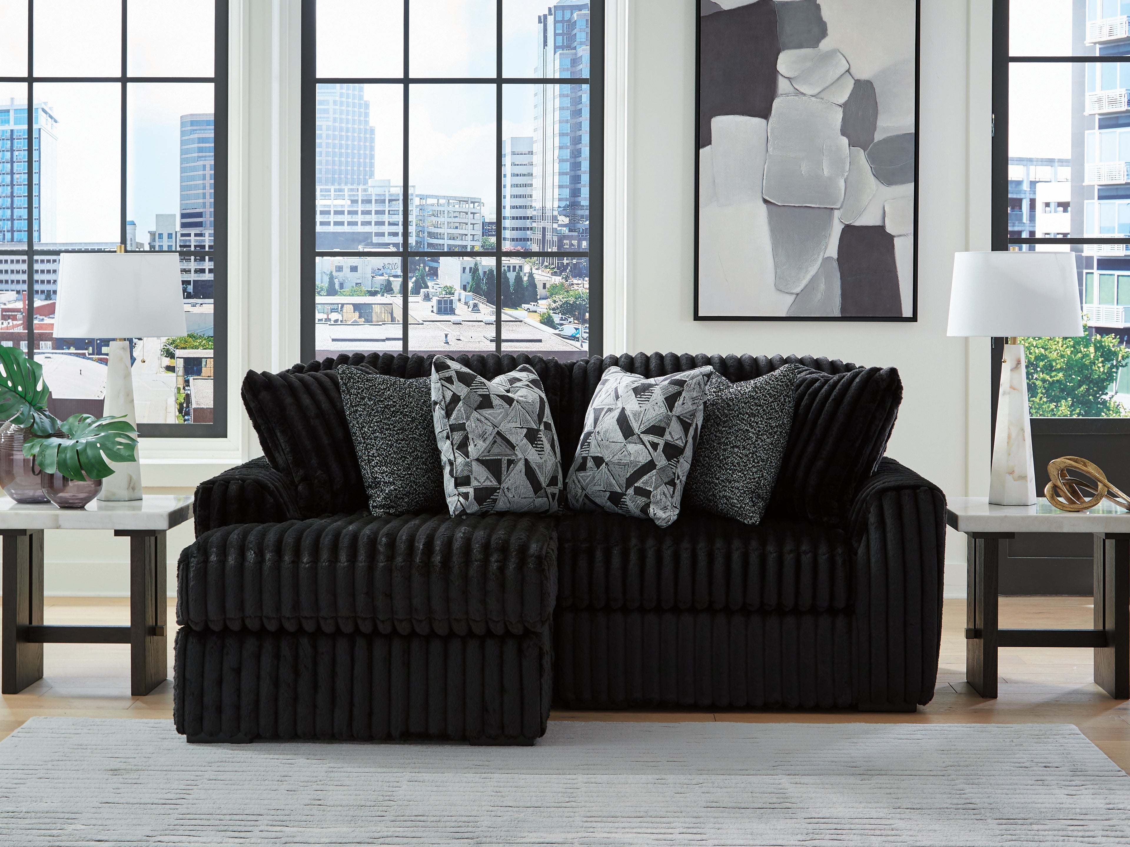 Sectionals for Less - Ashley Furniture - Midnight-Madness Sectional - RAF 2-Piece Sectional with Chaise / Onyx - 98103S13
