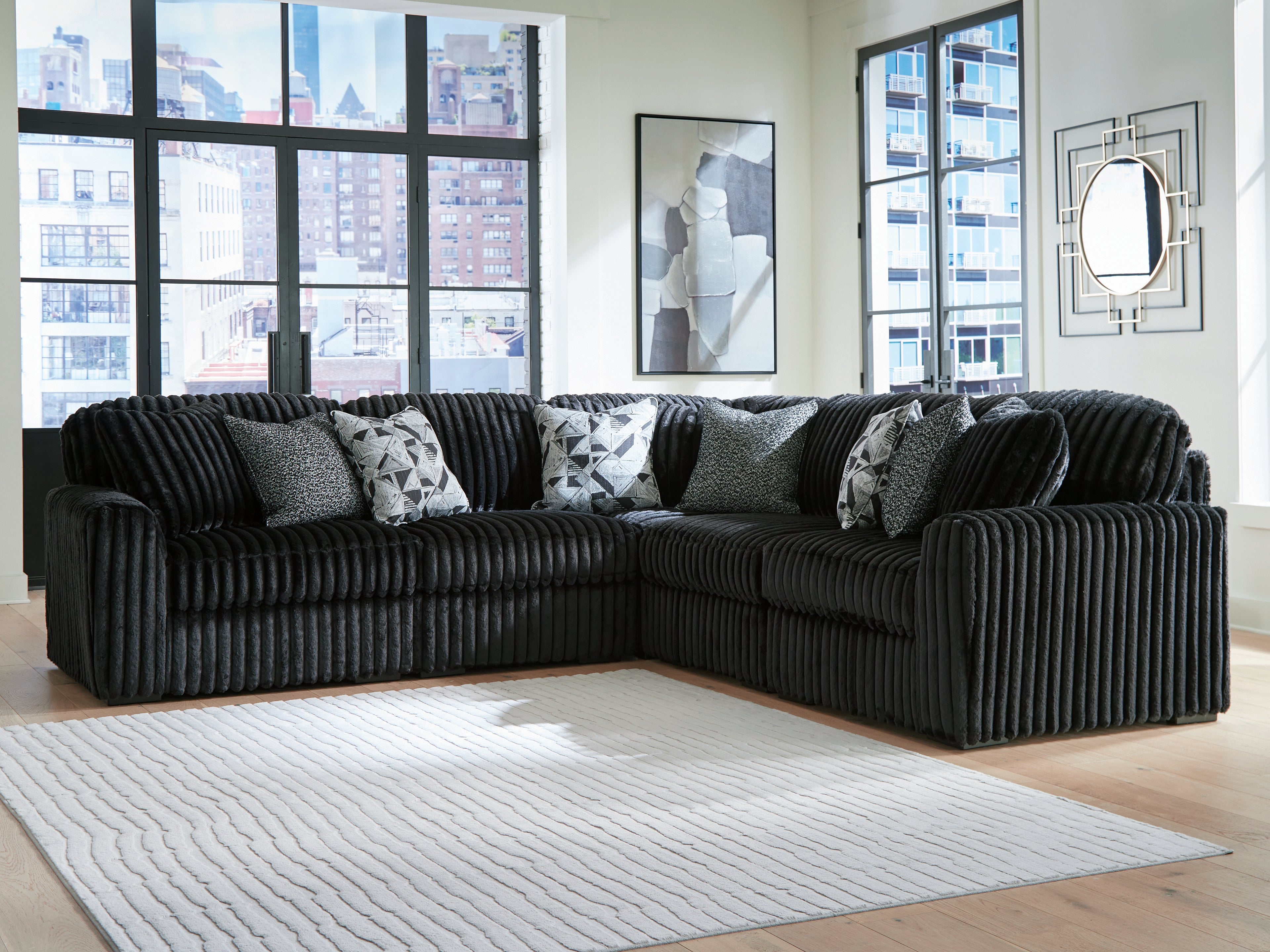 Sectionals for Less - Ashley Furniture - Midnight-Madness Sectional - RAF 5-Piece Sectional / Onyx - 98103S26