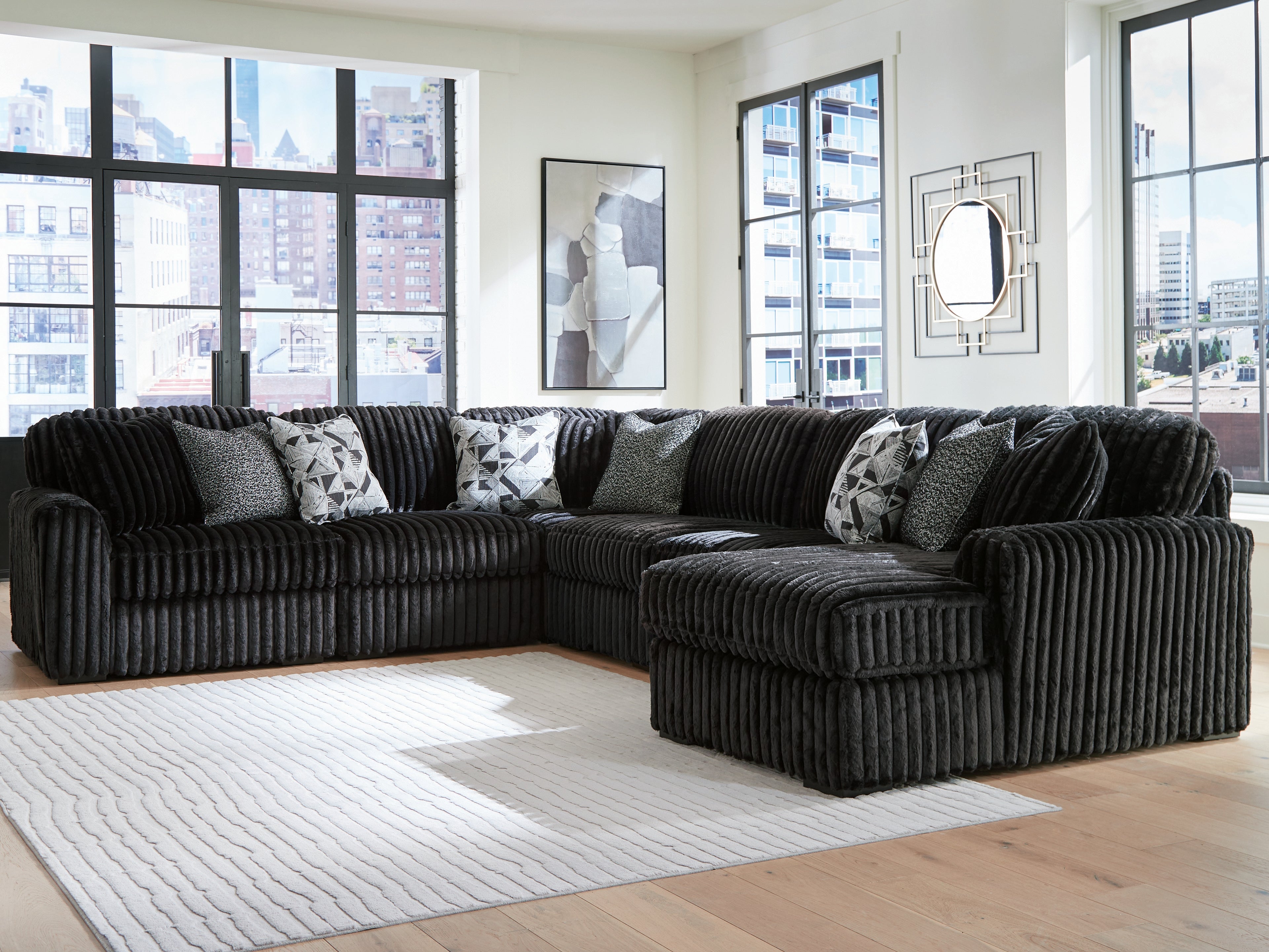 Sectionals for Less - Ashley Furniture - Midnight-Madness Sectional - RAF 6-Piece Sectional with Chaise / Onyx - 98103S24