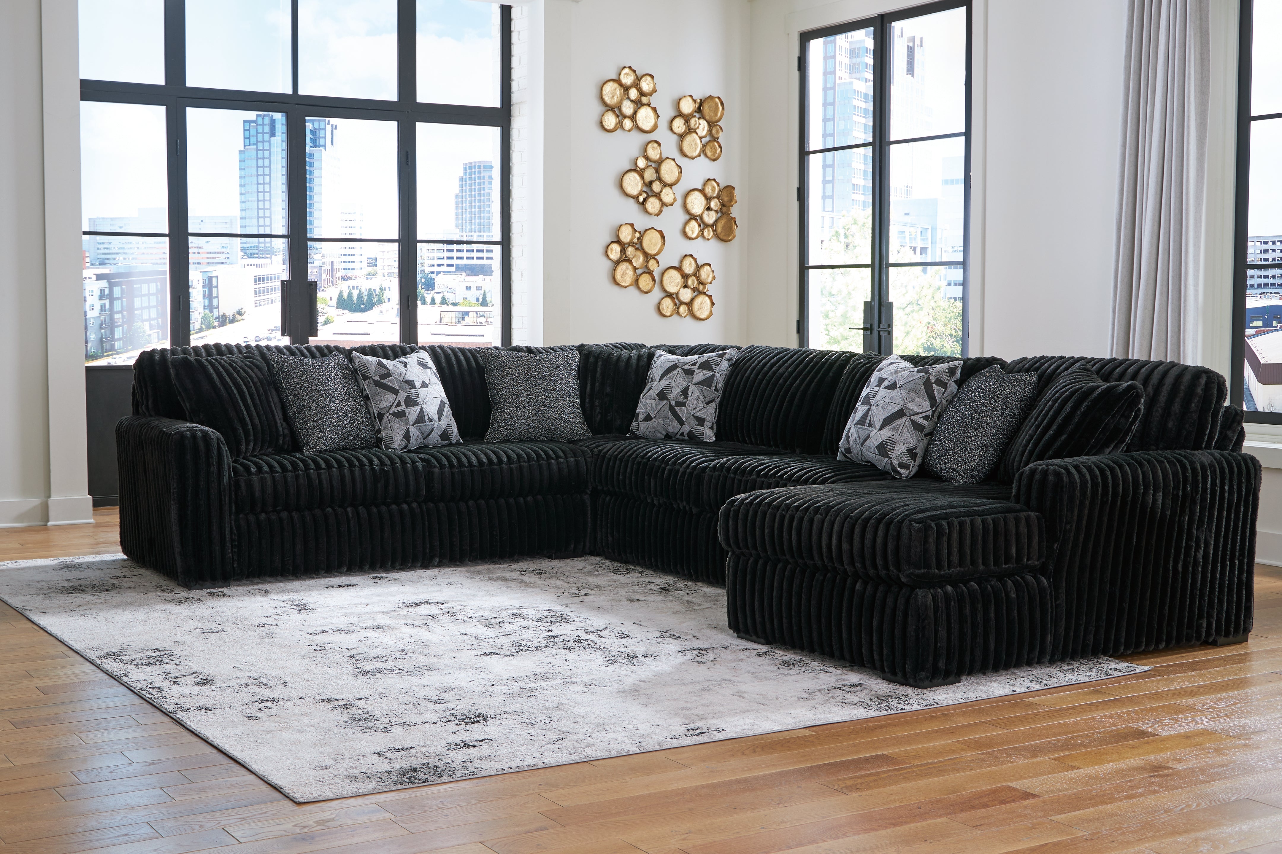 Sectionals for Less - Ashley Furniture - Midnight-Madness Sectional - LAF 4-Piece Sectional with Chaise / Onyx - 98103S3