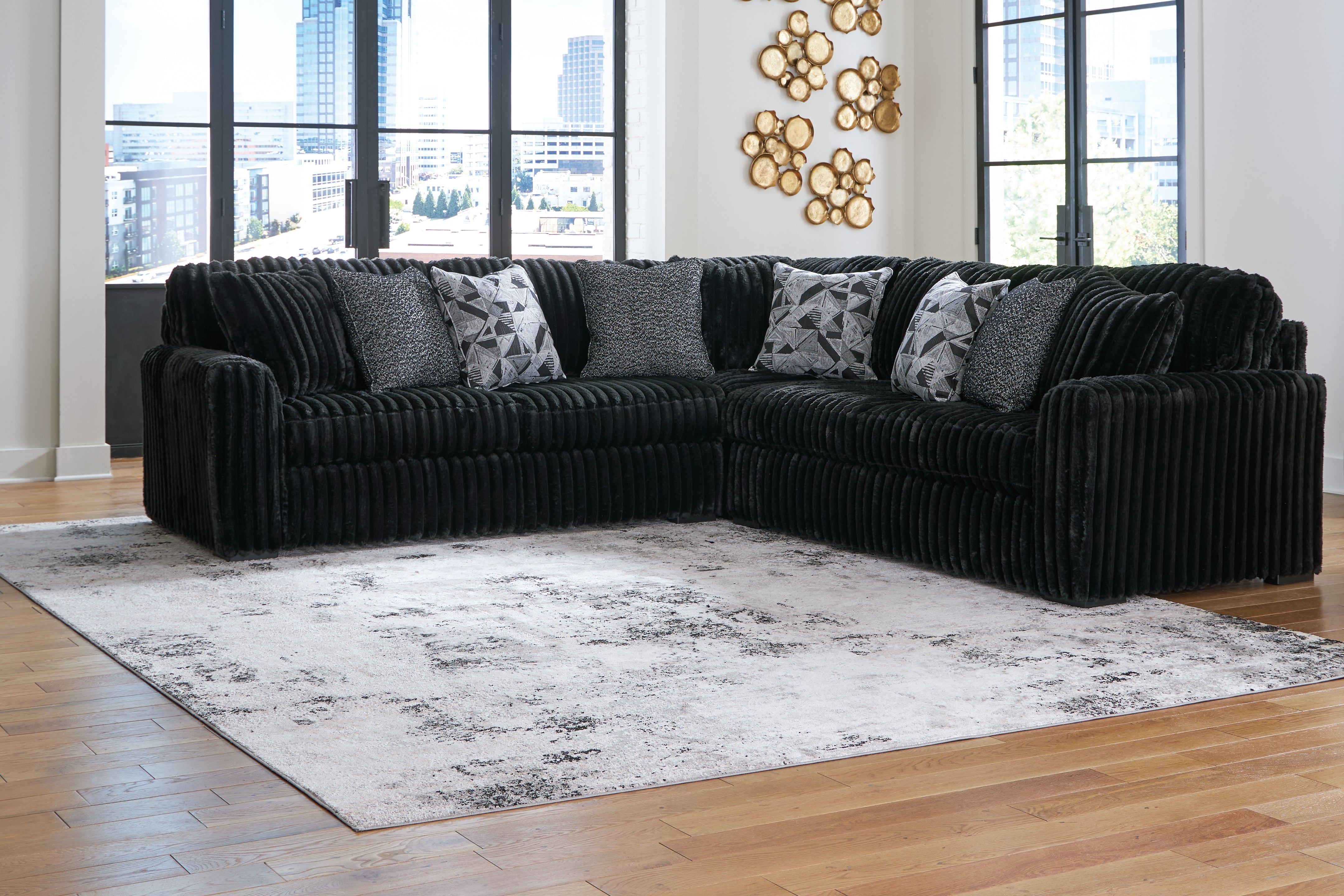Sectionals for Less - Ashley Furniture - Midnight-Madness Sectional - LAF 3-Piece Sectional / Onyx - 98103S6