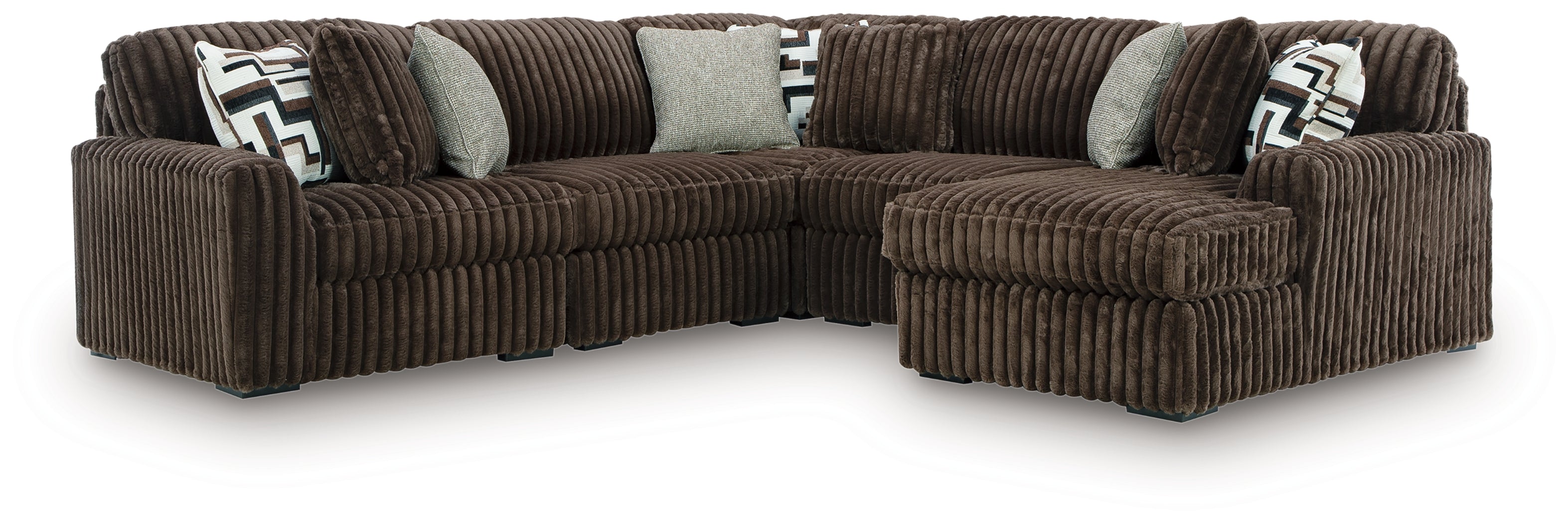 Sectionals for Less - Ashley Furniture - Midnight-Madness Sectional - RAF 5-Piece Sectional with Chaise / Chocolate - 98104S22