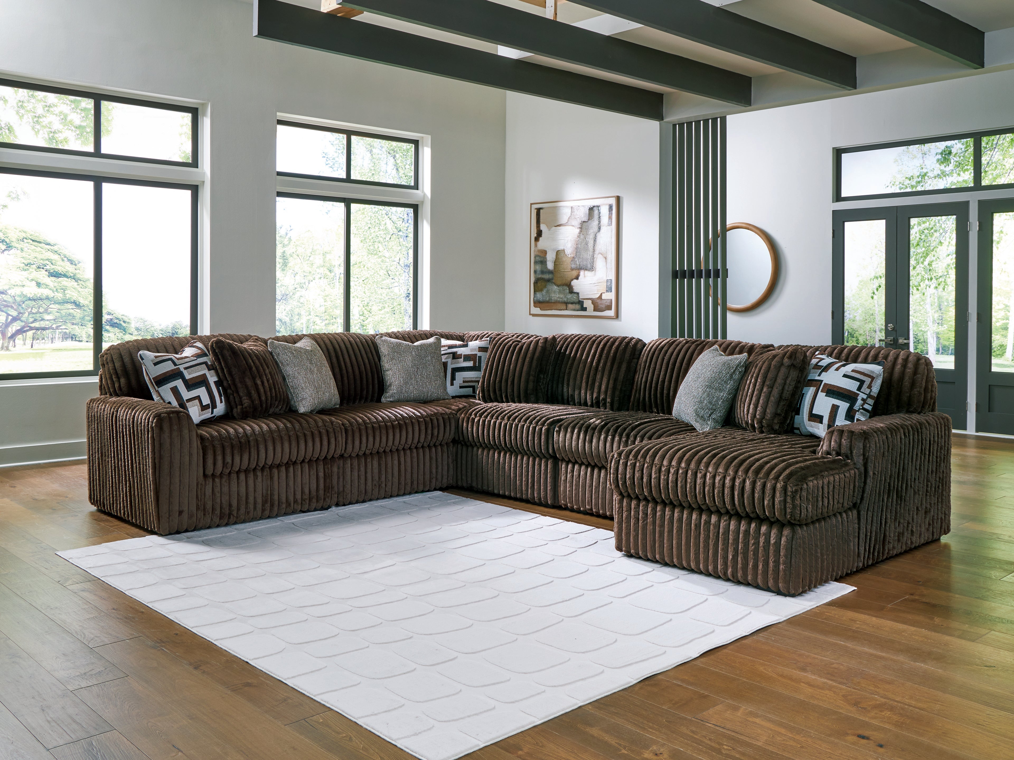 Sectionals for Less - Ashley Furniture - Midnight-Madness Sectional - RAF 6-Piece Sectional with Chaise / Chocolate - 98104S24