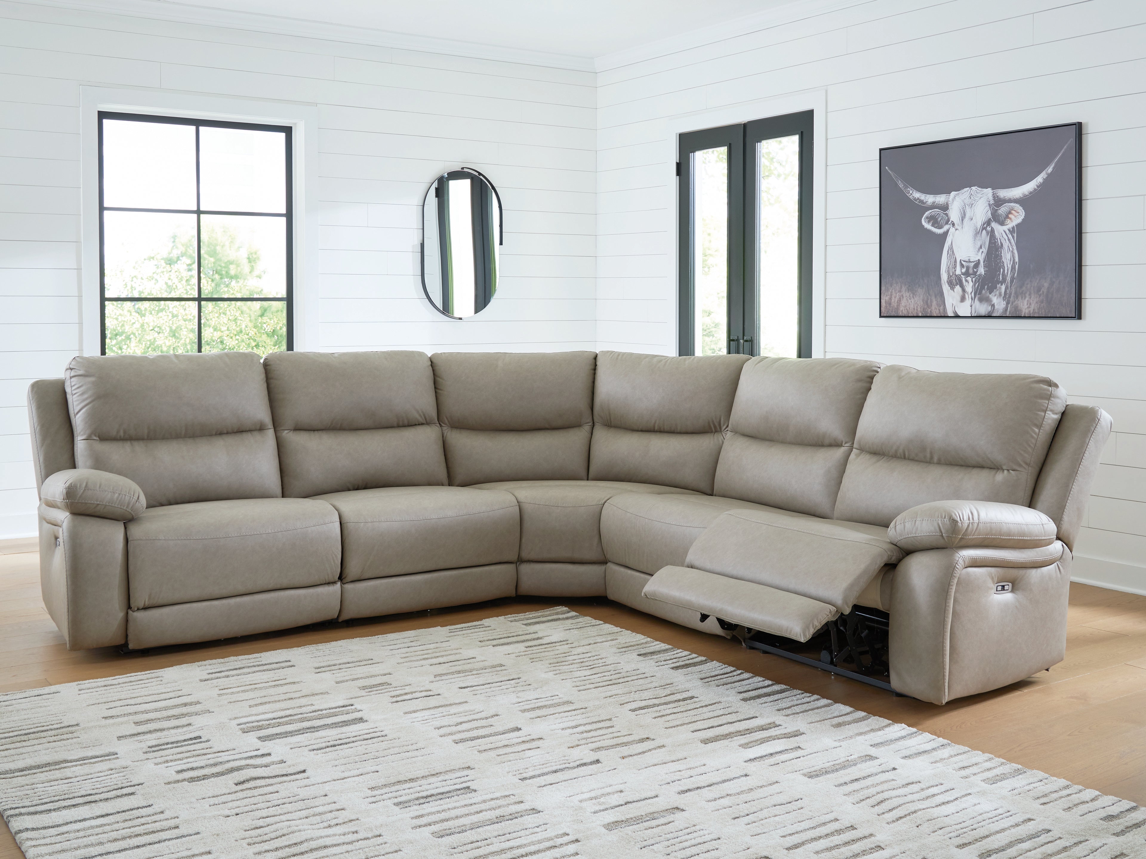 Sectionals for Less - Ashley Furniture - Narwhal Place Sectional - 5-Piece Power Reclining Sectional / Pebble - PC99201S8