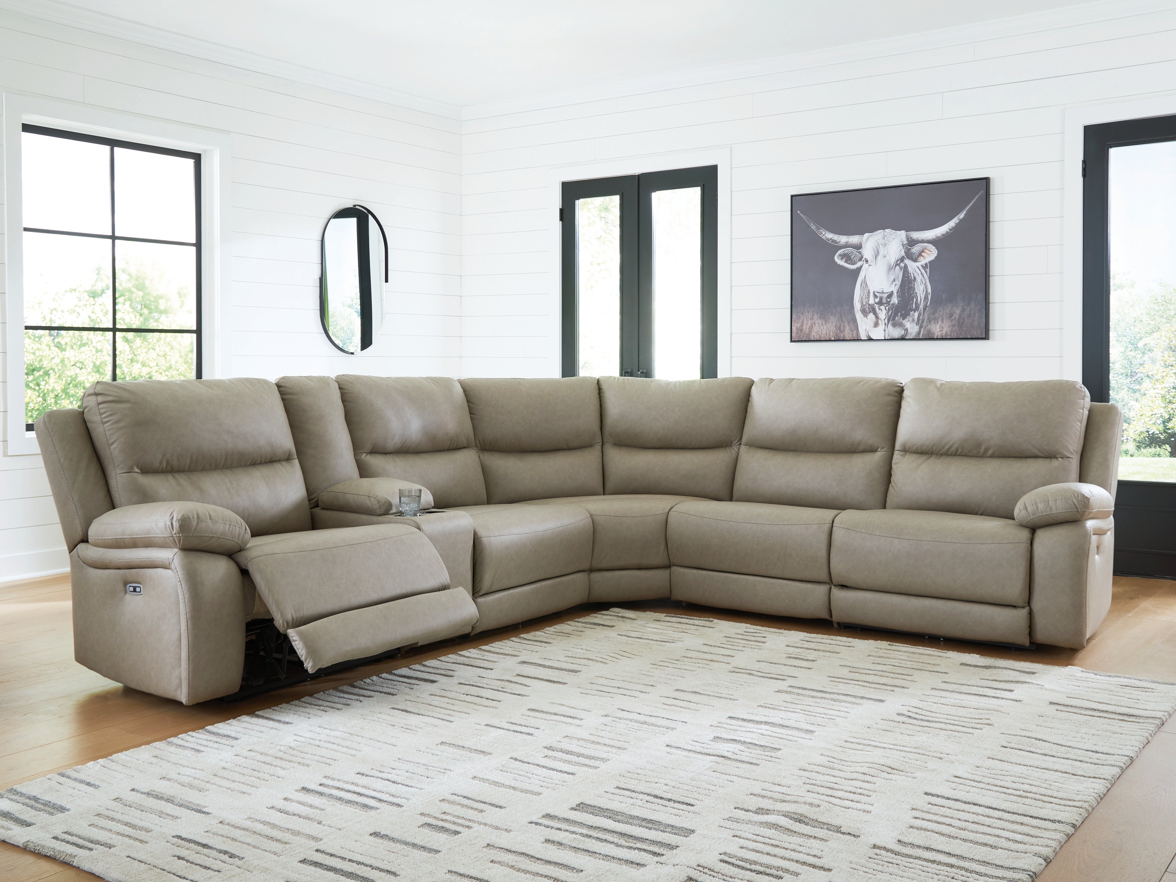 Sectionals for Less - Ashley Furniture - Narwhal Place Sectional - 6-Piece Reclining Sectional with Storage Console / Pebble - PC99201S36
