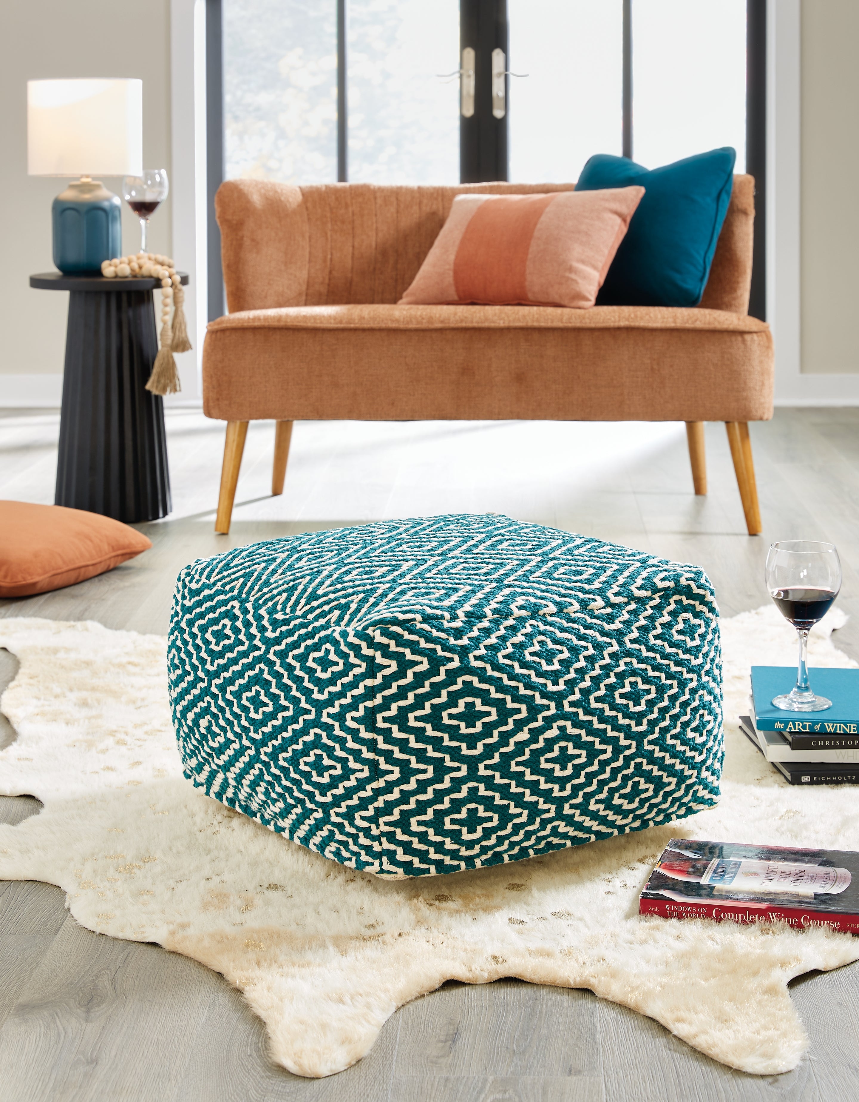 Sectionals for Less - Ashley Furniture - Brynnsen Pouf - Pouf / Teal/Ivory - A1001055