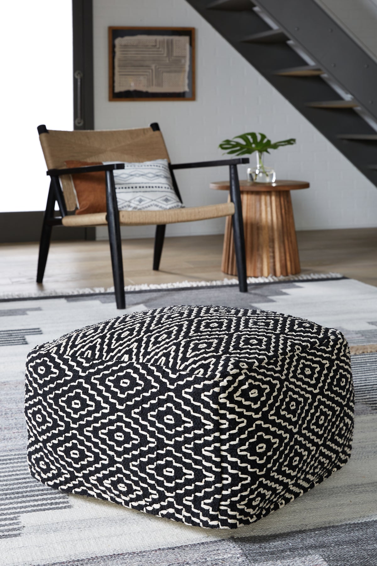 Sectionals for Less - Ashley Furniture - Jasett Pouf - Pouf / Black/Ivory - A1001058
