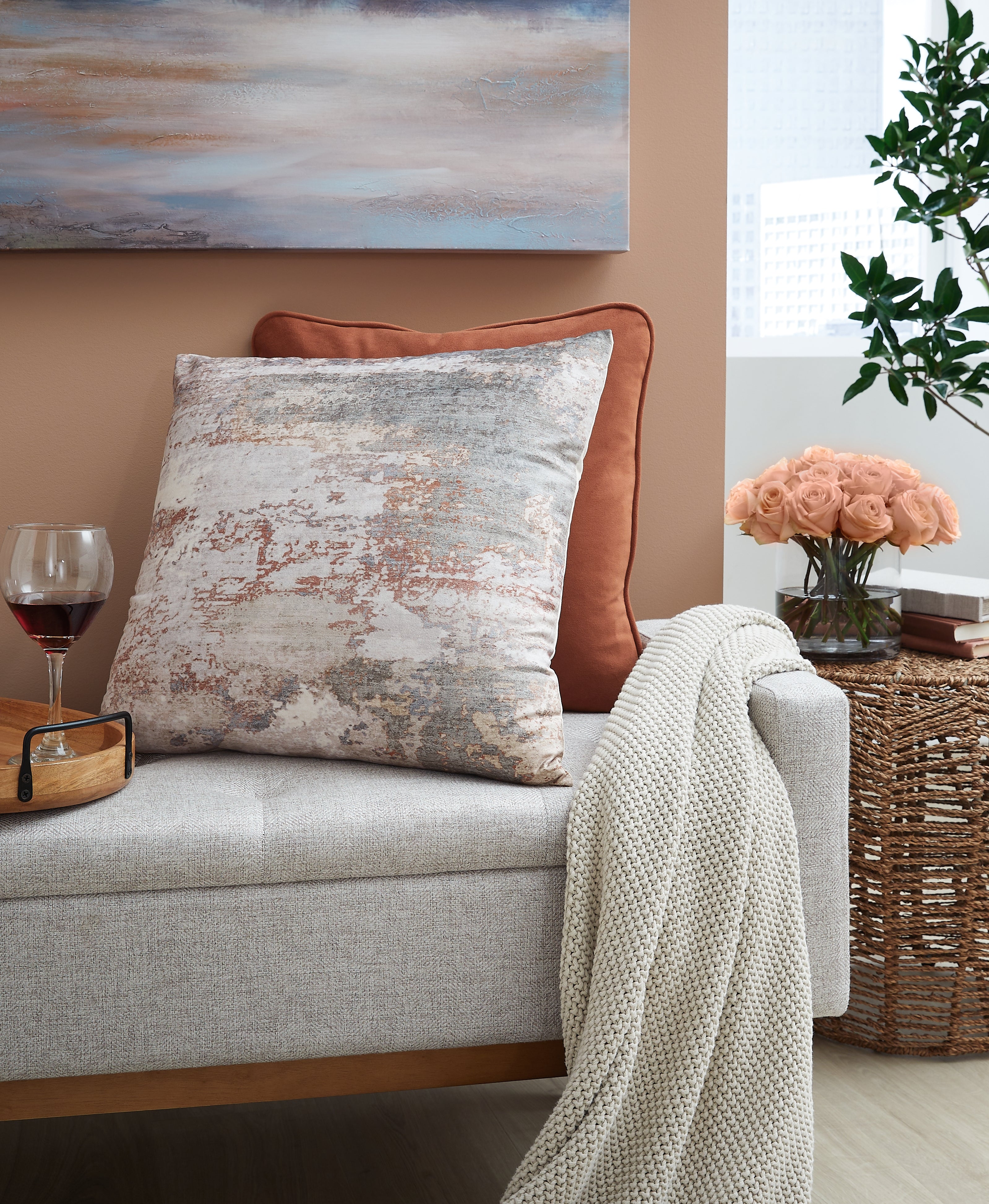 Sectionals for Less - Ashley Furniture - Edinfielders Pillows - Pillow / Cream/Gray/Rust - A1001094P