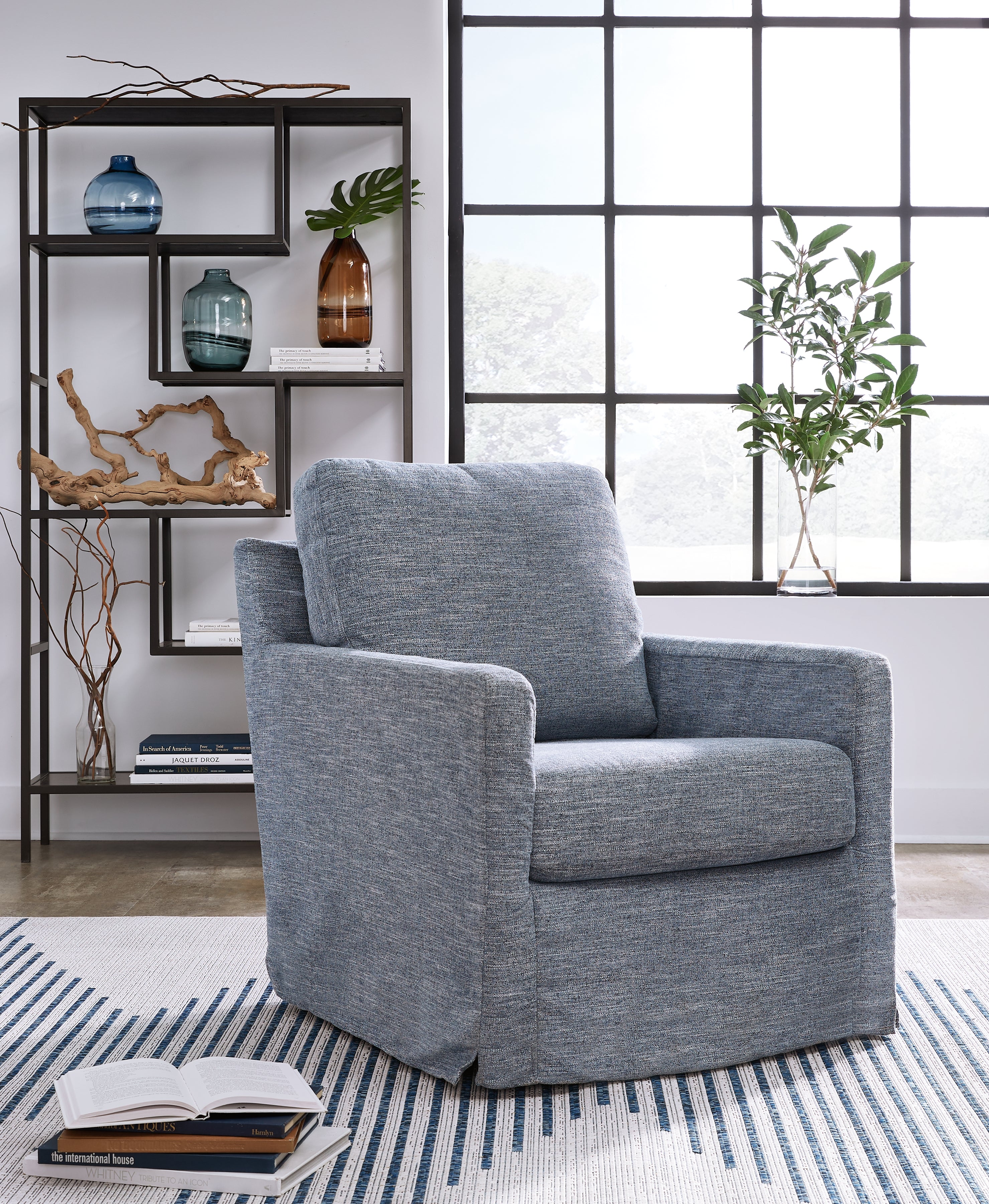 Sectionals for Less - Ashley Furniture - Nenana Next-Gen Nuvella Swivel Glider Accent Chair - Swivel Glider Accent Chair / Denim - A3000646