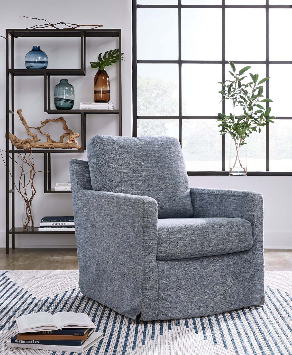 Sectionals for Less - Ashley Furniture - Nenana Next-Gen Nuvella Swivel Glider Accent Chair - Swivel Glider Accent Chair / Denim - A3000646