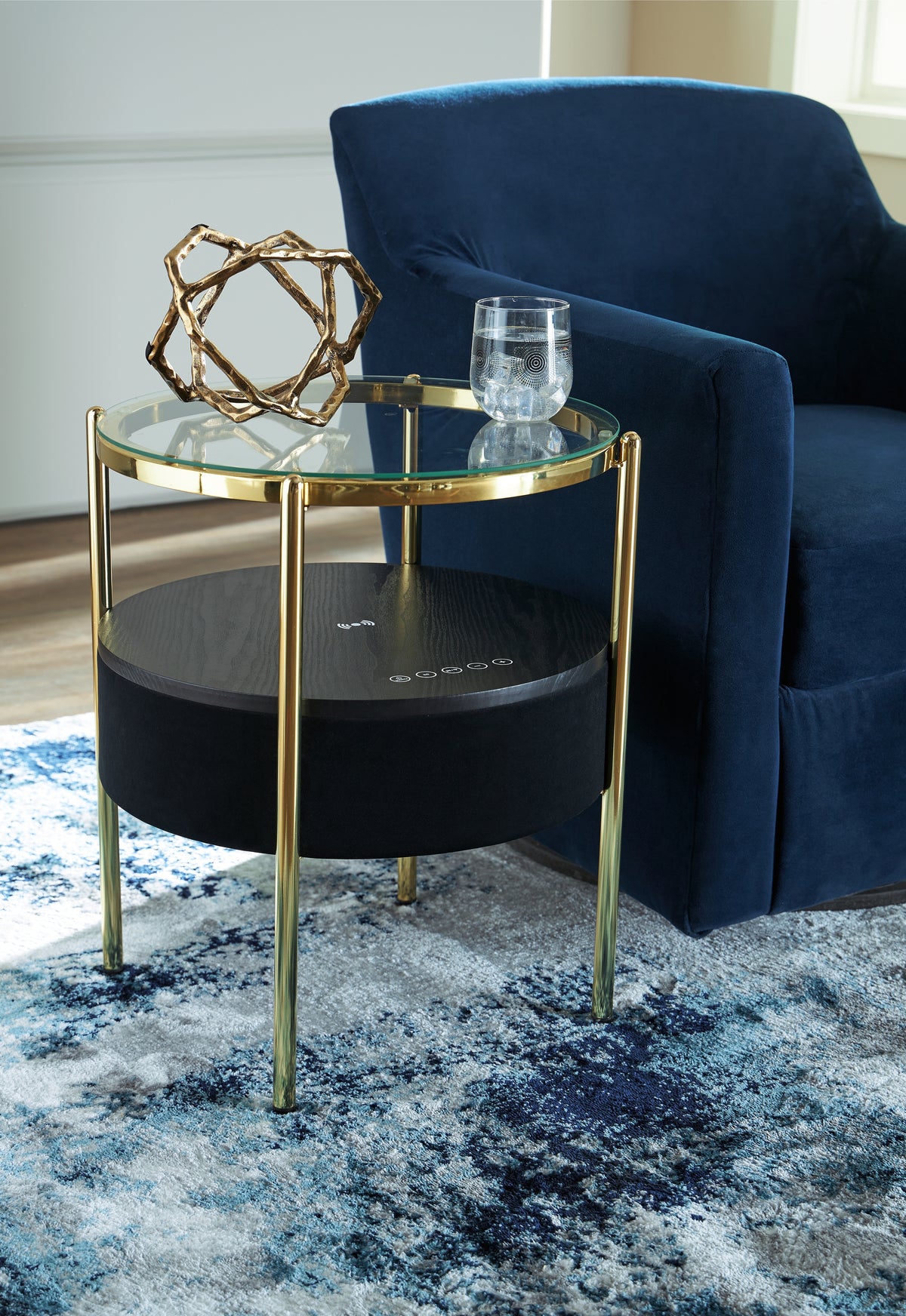 Sectionals for Less - Ashley Furniture - Nedman Accent Table with Speaker - Accent Table with Speaker / Black/Gold Finish - A4000669