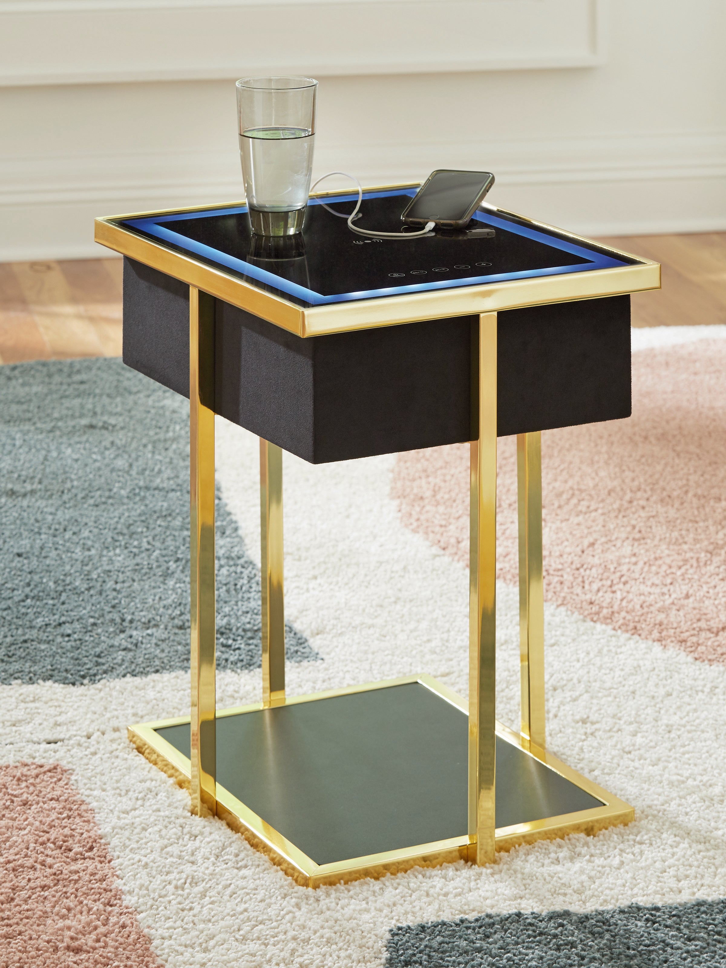 Sectionals for Less - Ashley Furniture - Rexwell Accent Table with Speaker - Accent Table with Speaker / Black/Gold Finish - A4000681