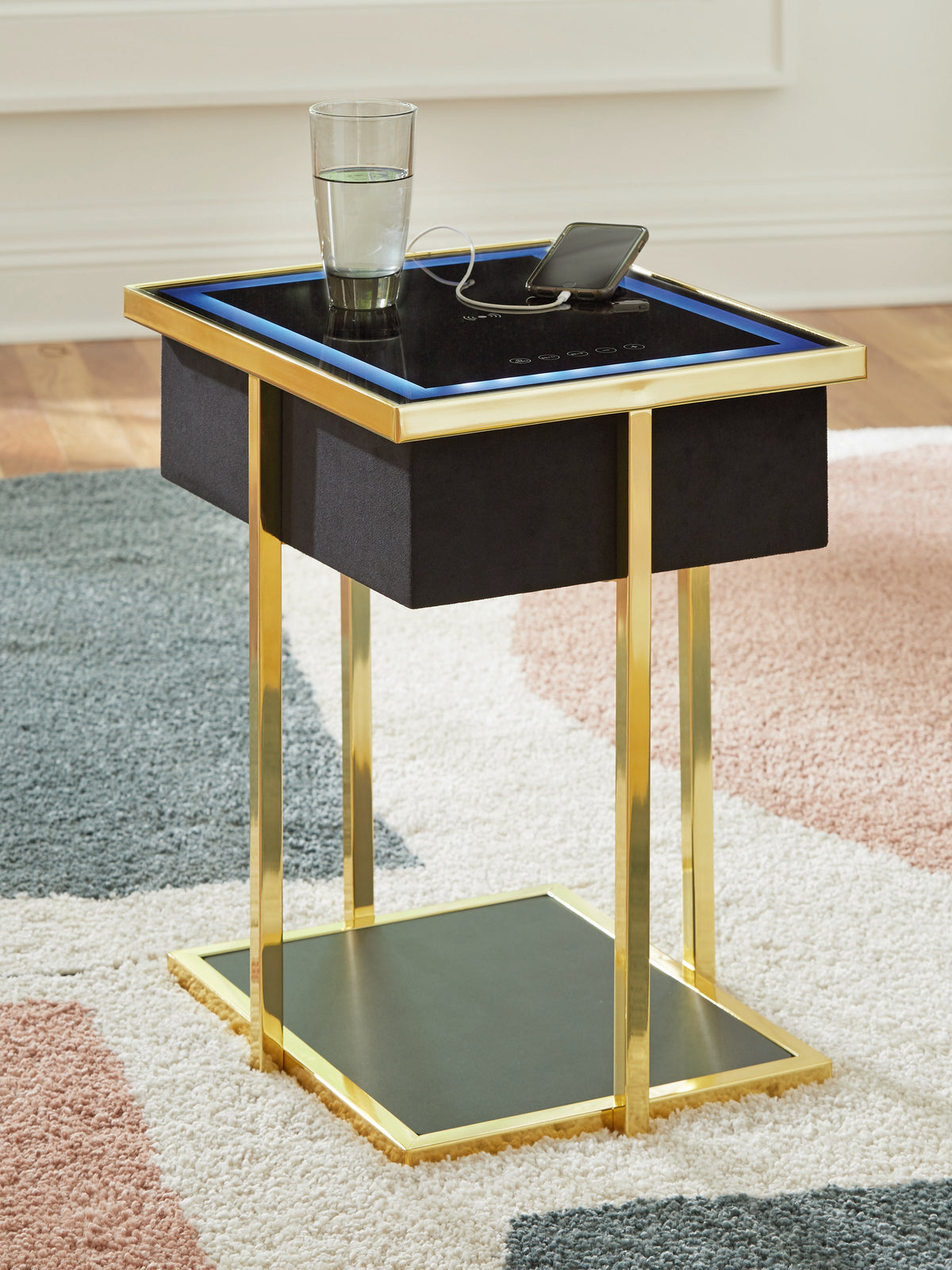 Sectionals for Less - Ashley Furniture - Rexwell Accent Table with Speaker - Accent Table with Speaker / Black/Gold Finish - A4000681