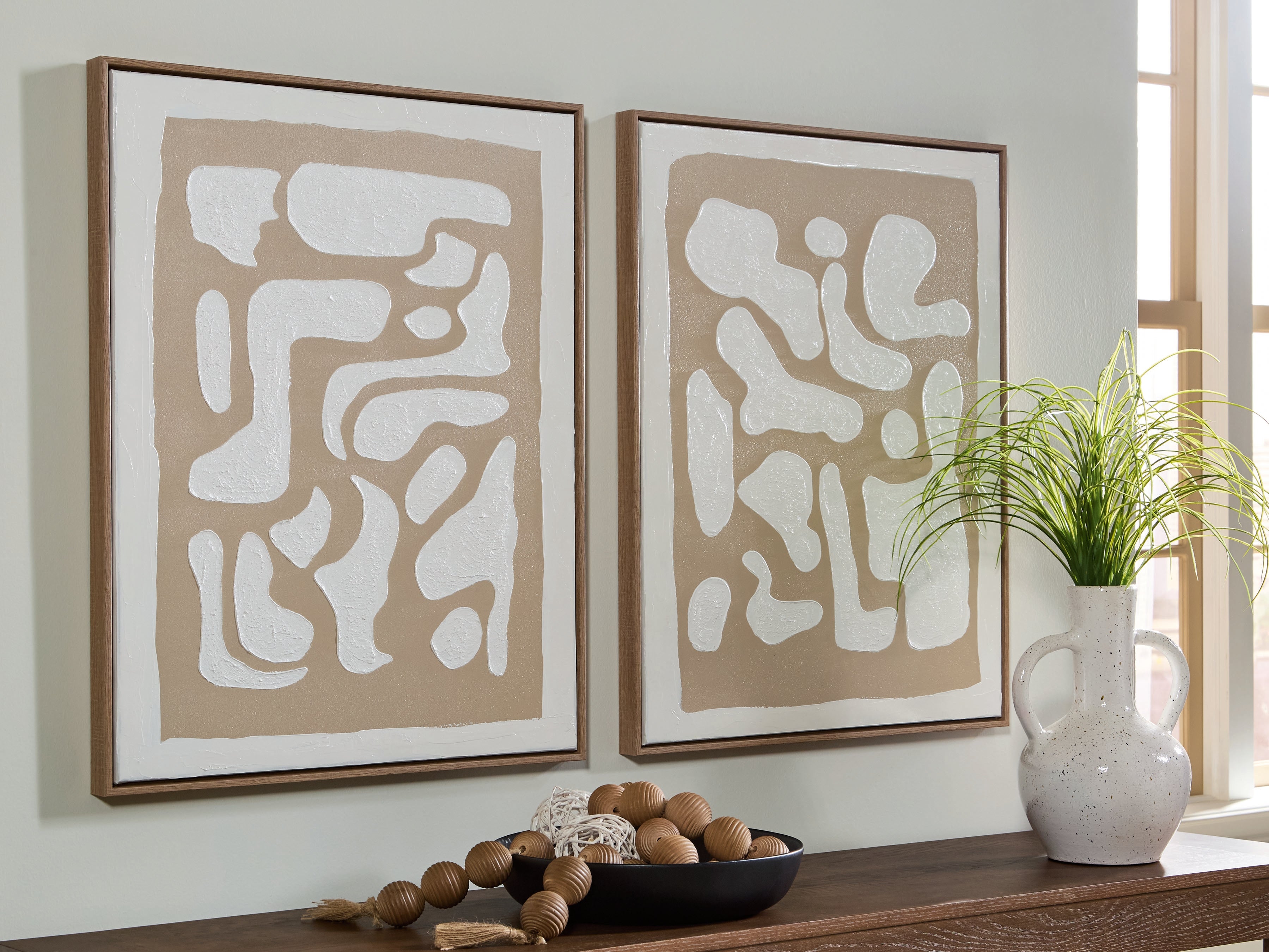 Sectionals for Less - Ashley Furniture - Waldett Wall Decor - Wall Art Set (Set of 2) / Beige/White - A8000503