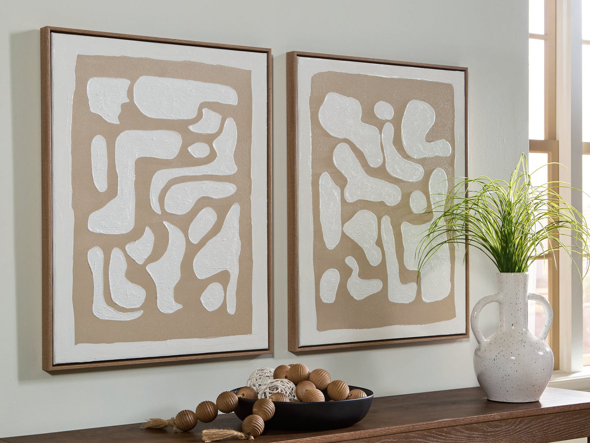 Sectionals for Less - Ashley Furniture - Waldett Wall Decor - Wall Art Set (Set of 2) / Beige/White - A8000503