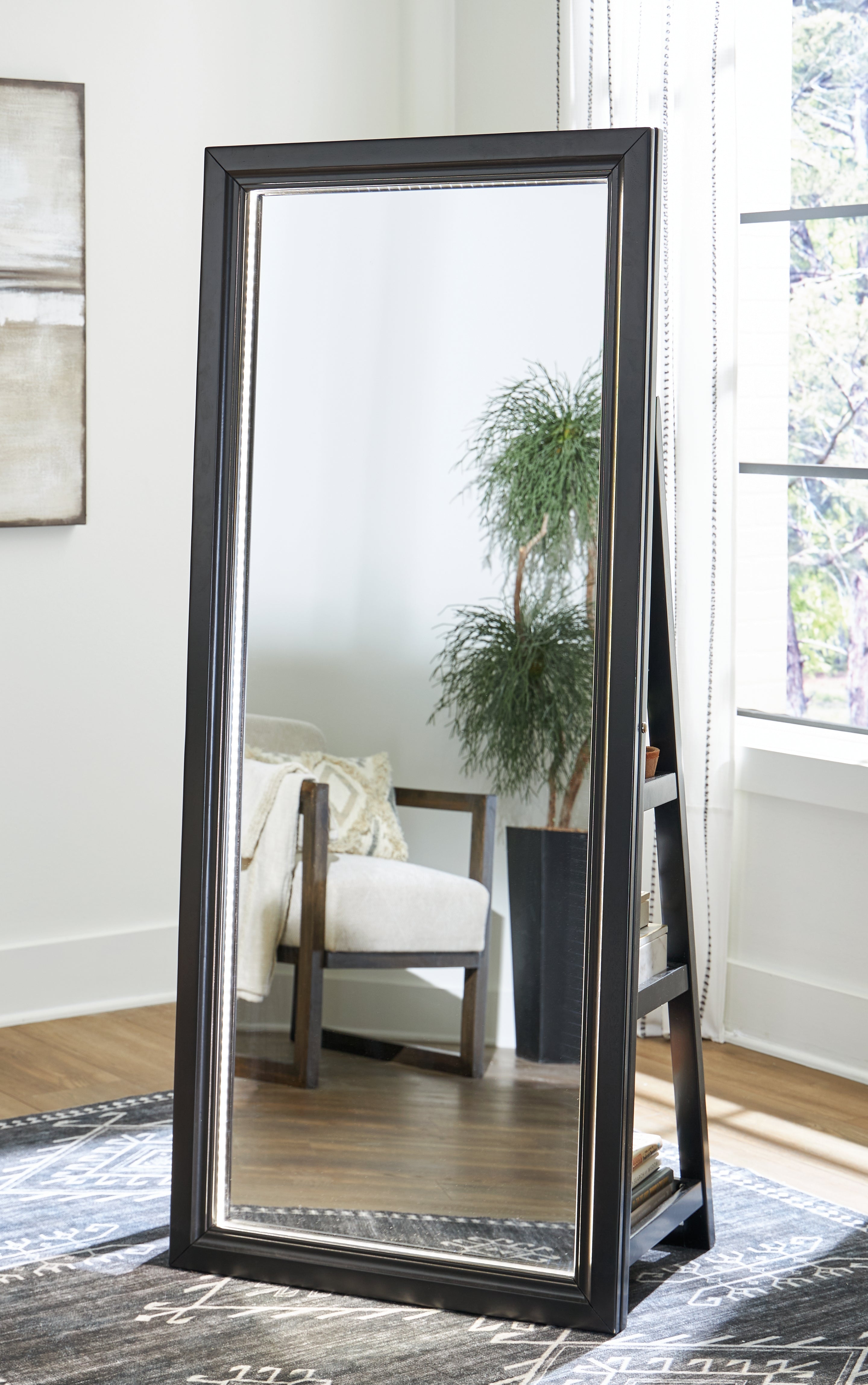 Sectionals for Less - Ashley Furniture - Evesen Mirror - Floor Standing Mirror/Storage / Black - A8010384