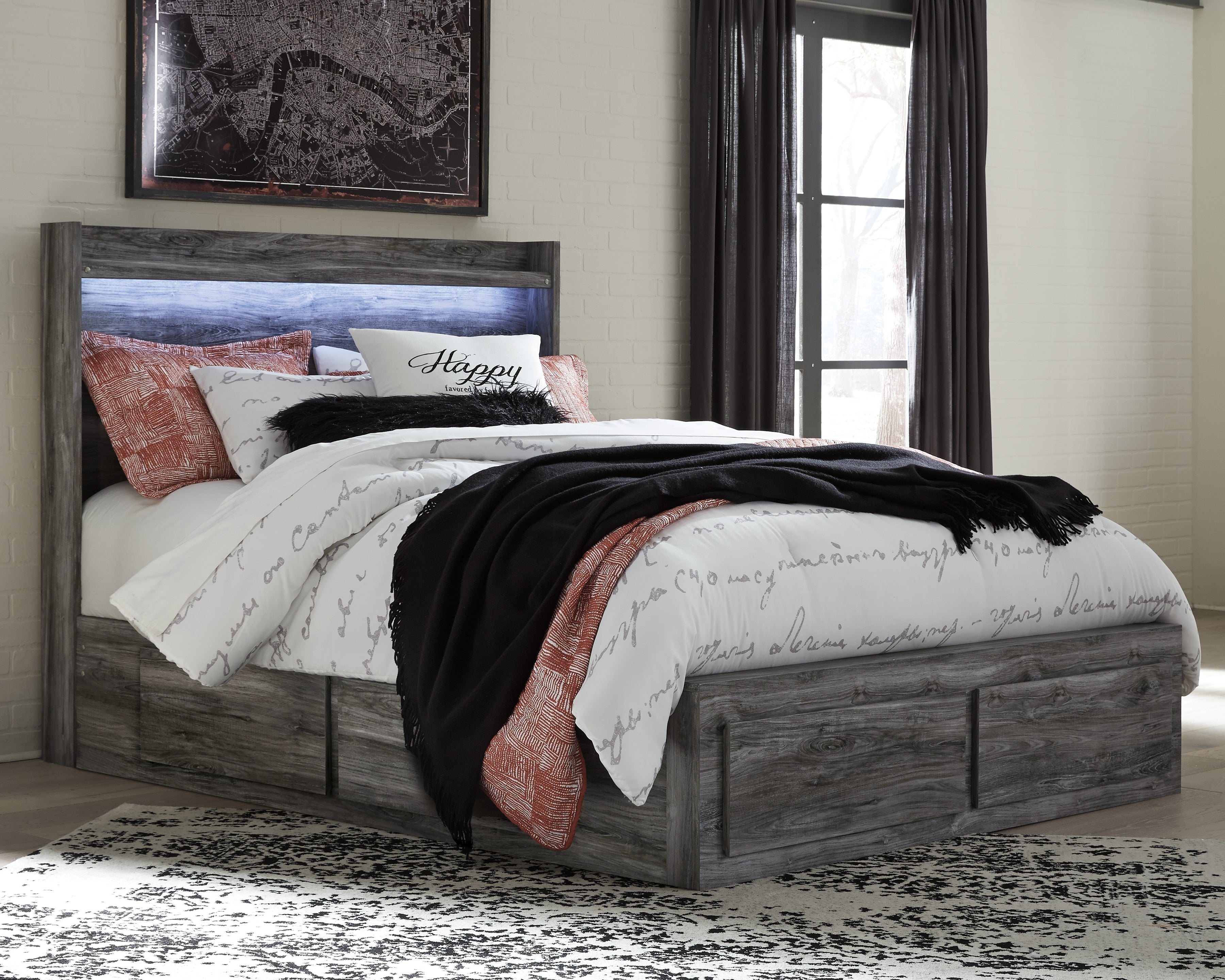 Sectionals for Less - Ashley Furniture - Baystorm Bedroom - Queen Panel Bed with 6 Storage Drawers / Gray - B221B4