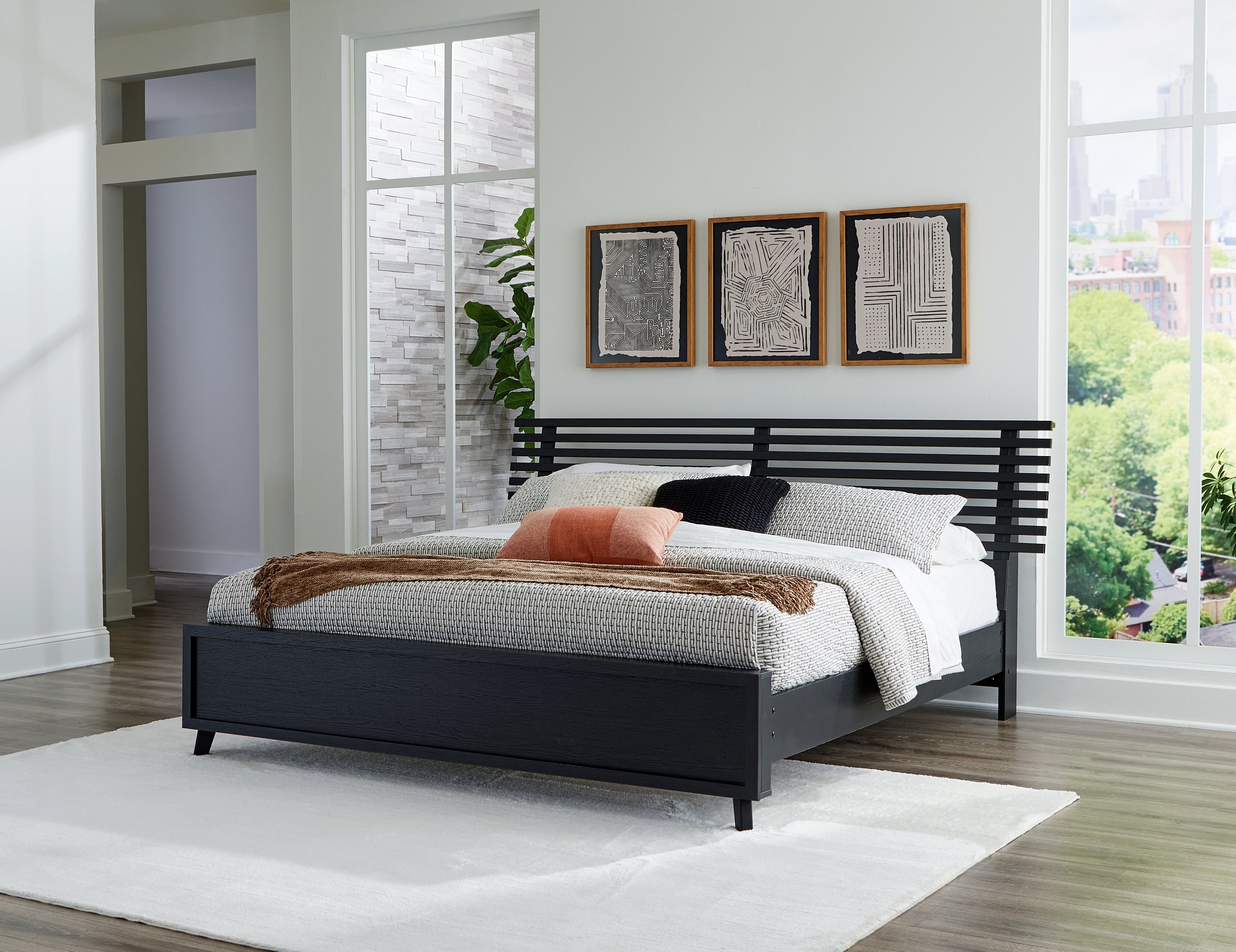 Sectionals for Less - Ashley Furniture - Danziar Bedroom - King Slat Panel Bed / Black - B1013B9