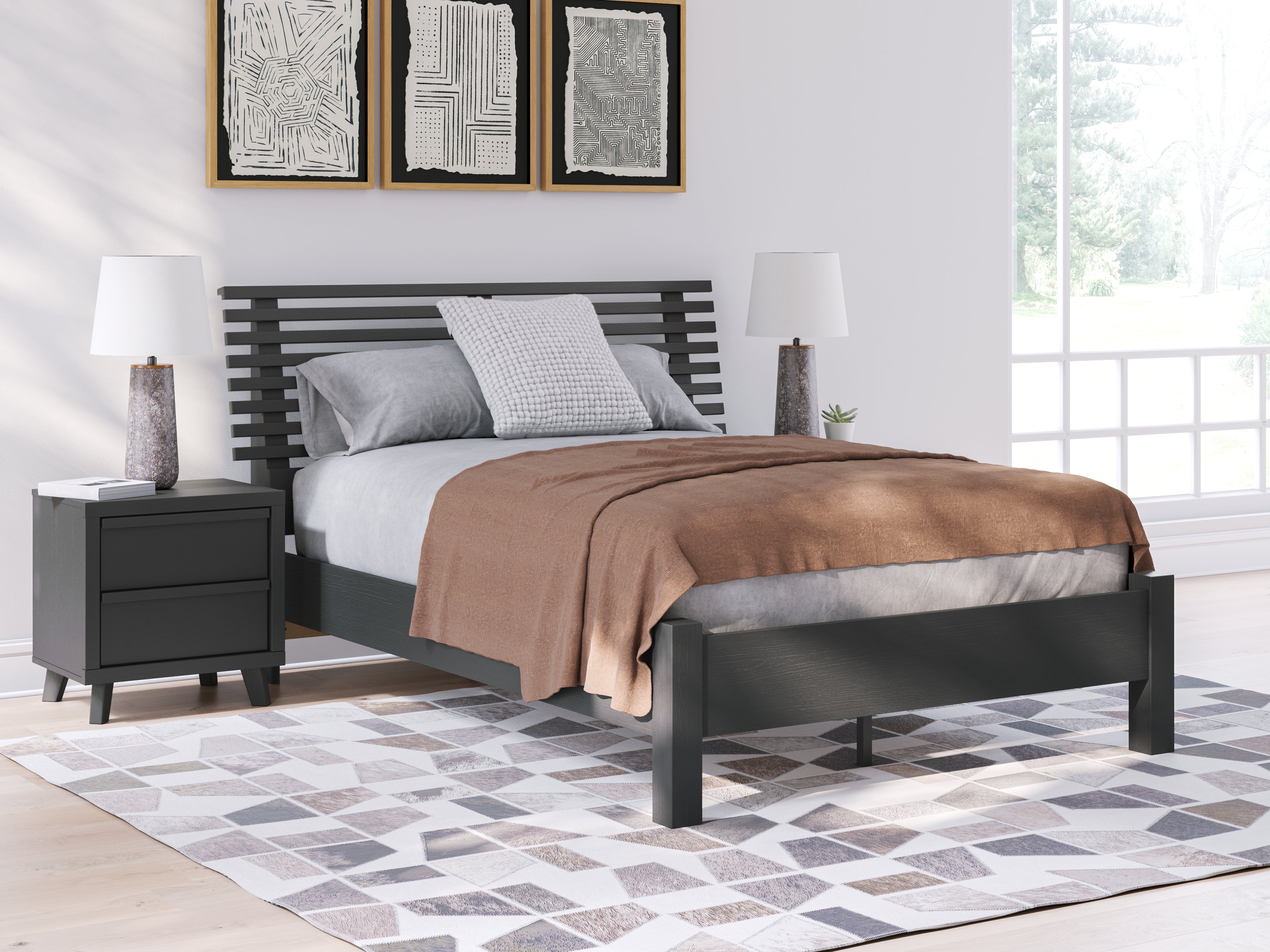 Sectionals for Less - Ashley Furniture - Danziar Bedroom - Full Slat Panel Bed / Black - B1013B19