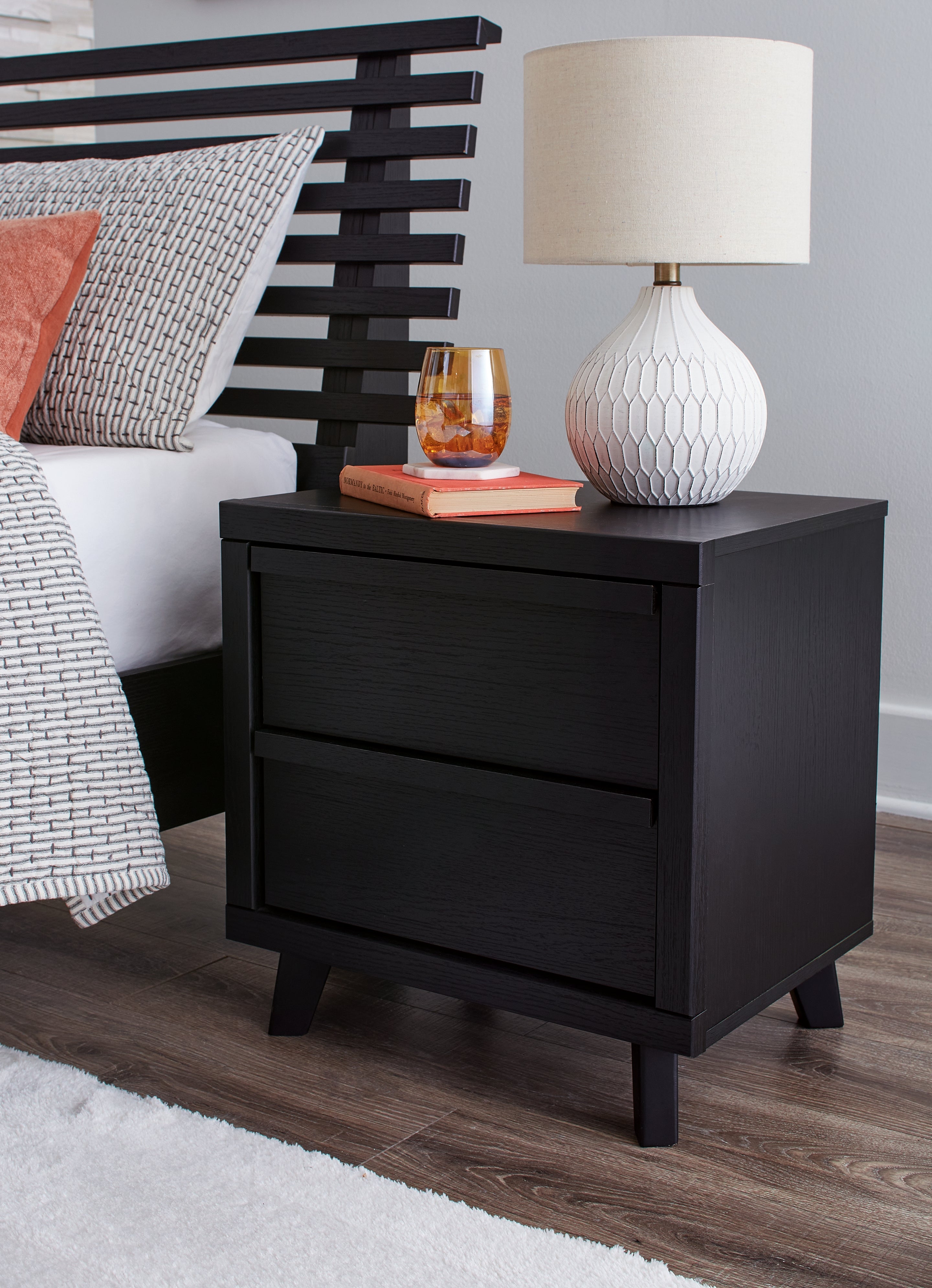 Sectionals for Less - Ashley Furniture - Danziar Bedroom - Two Drawer Night Stand / Black - B1013-92