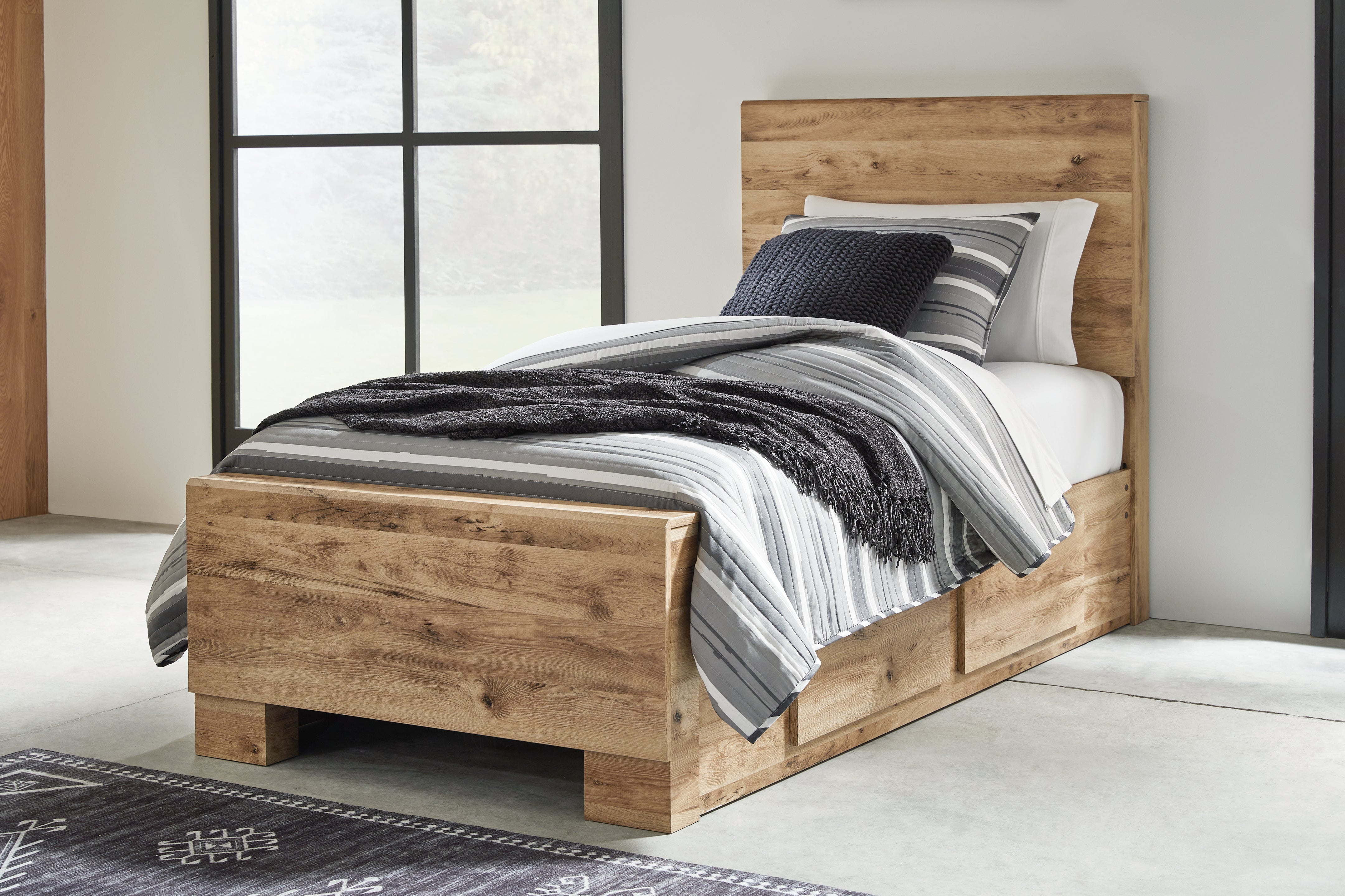 Sectionals for Less - Ashley Furniture - Hyanna Bedroom - Twin Panel Bed with 1 Side Storage / Tan Brown - B1050B24