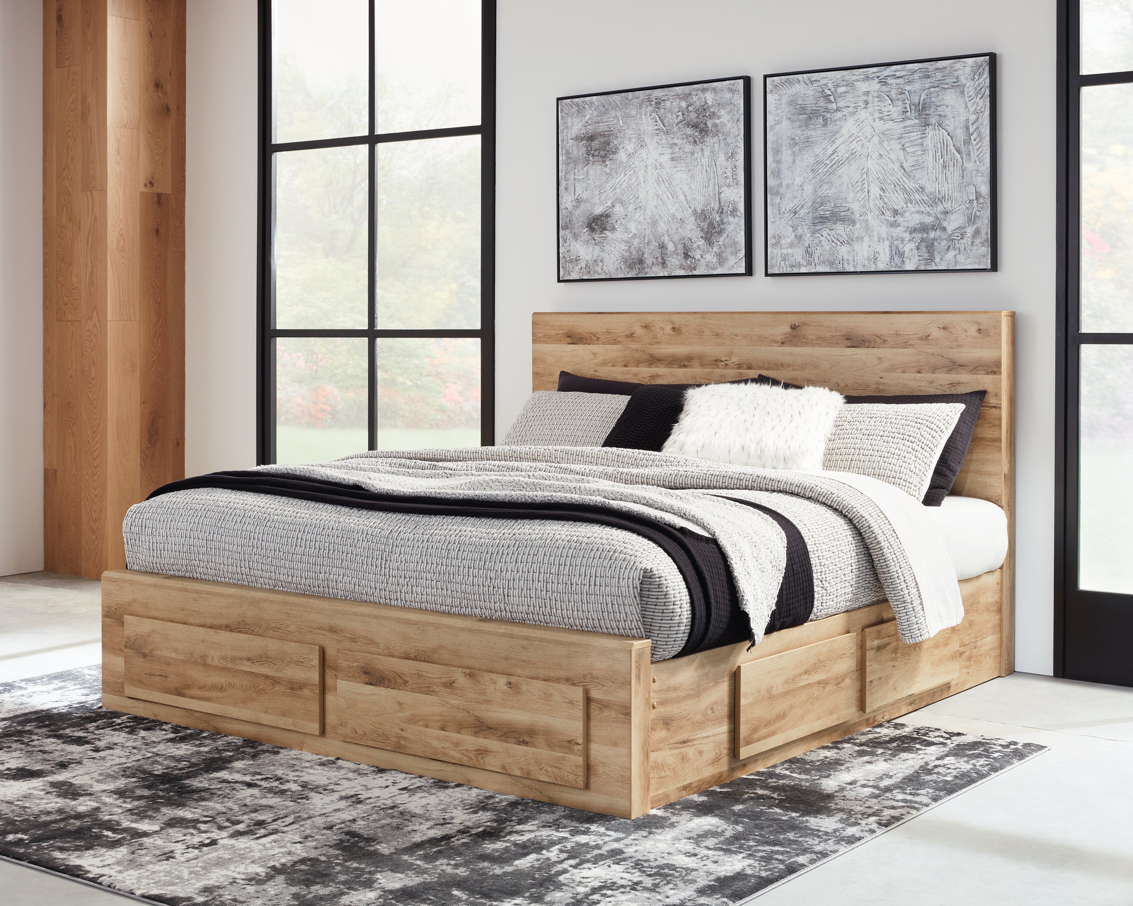 Sectionals for Less - Ashley Furniture - Hyanna Bedroom - Queen Panel Storage Bed with 2 Under Bed Storage Drawers / Tan Brown - B1050B8